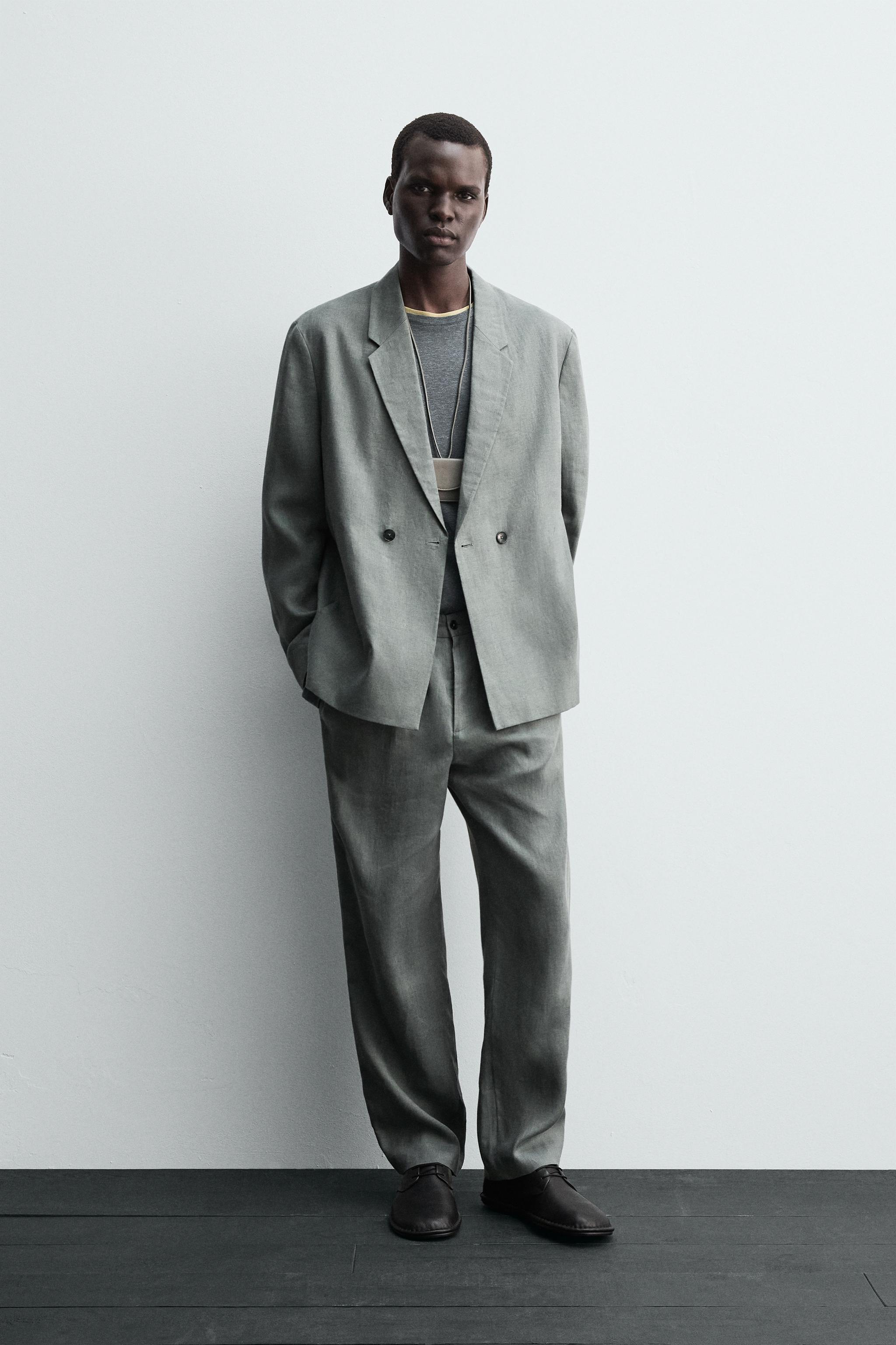 100% LINEN DOUBLE BREASTED SUIT BLAZER