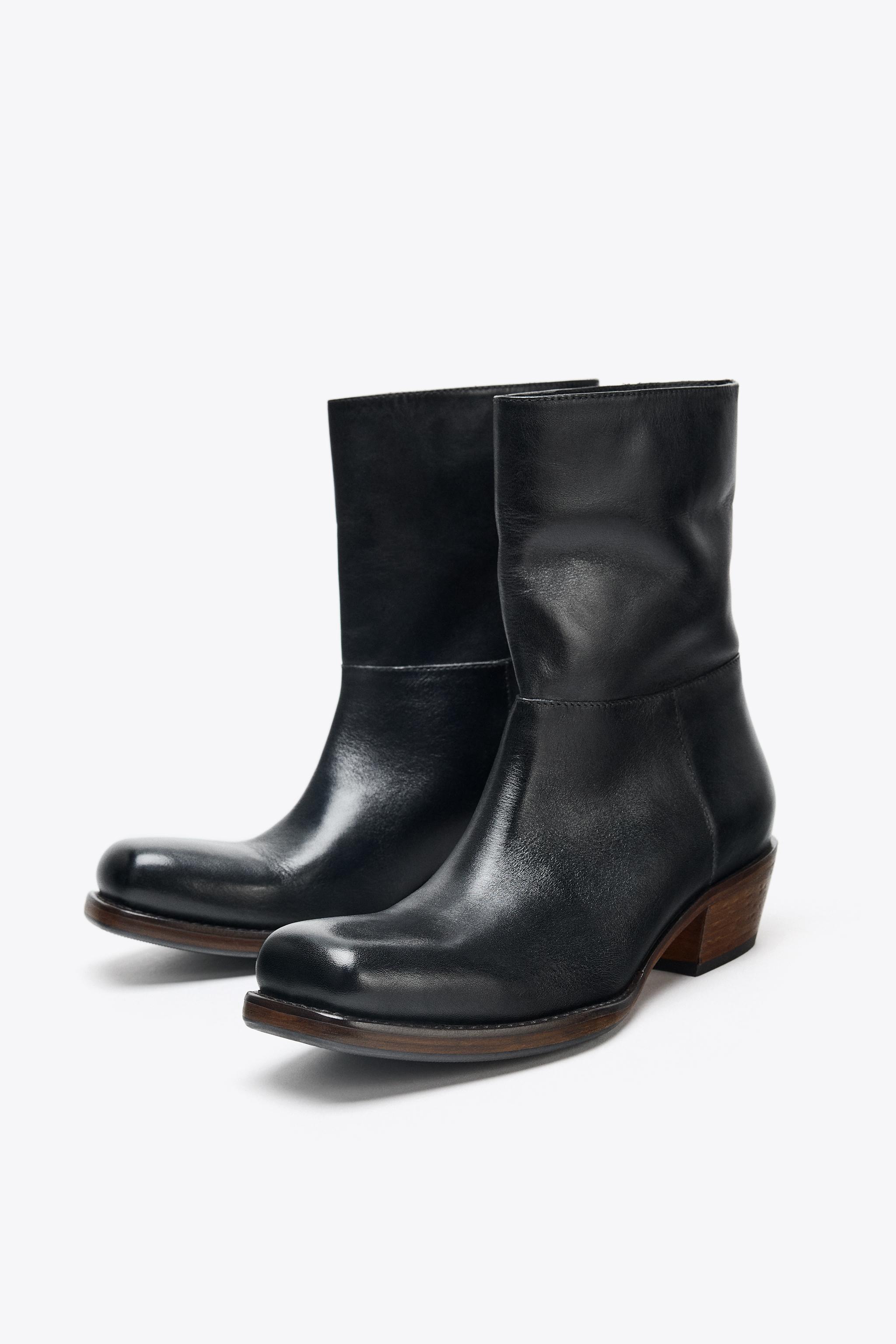 LEATHER COWBOY ANKLE BOOTS