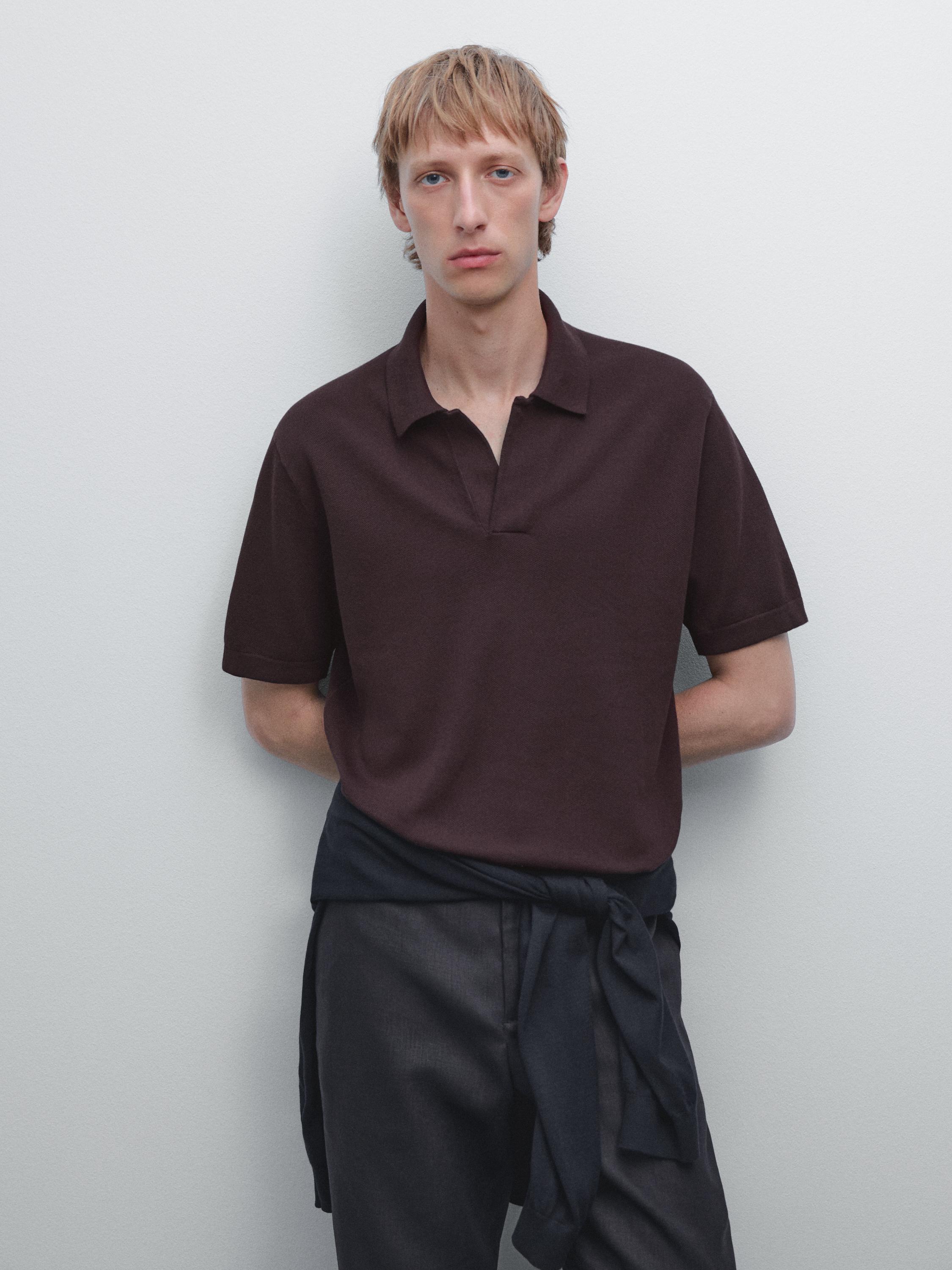 Knit V-neck polo shirt