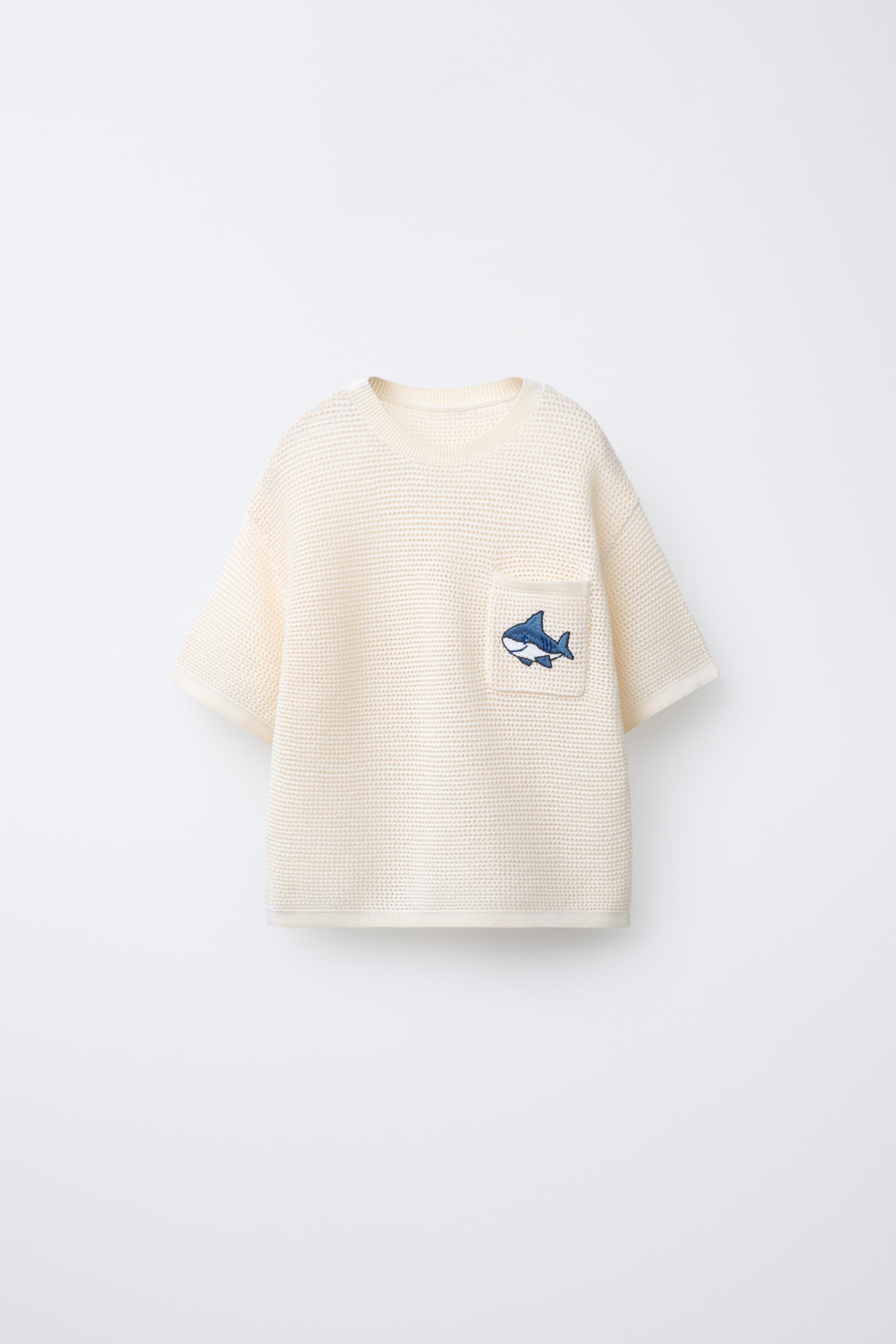 SHARK EMBROIDERED KNIT T-SHIRT