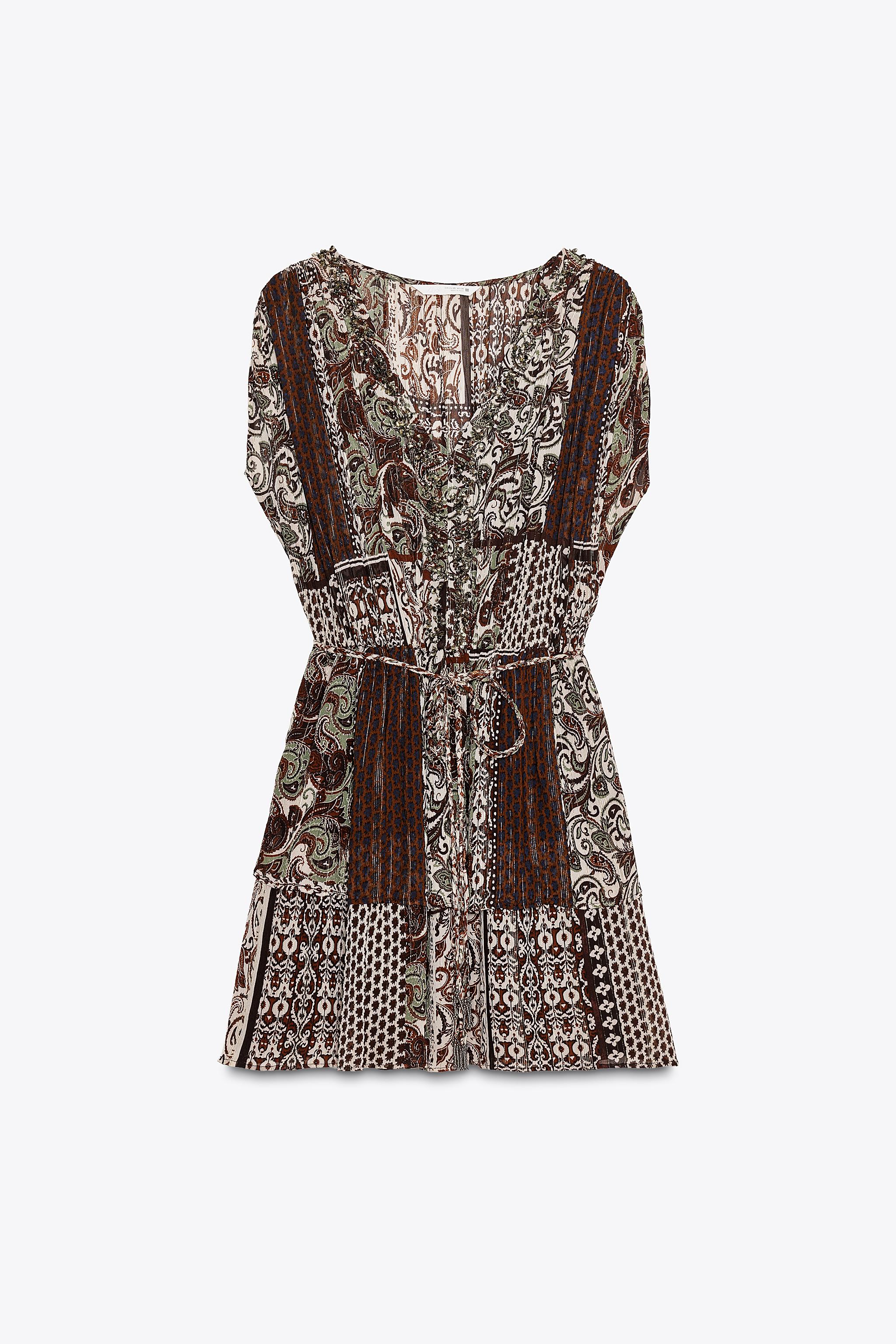 BEADED PRINTED METALLIC THREAD DRESS