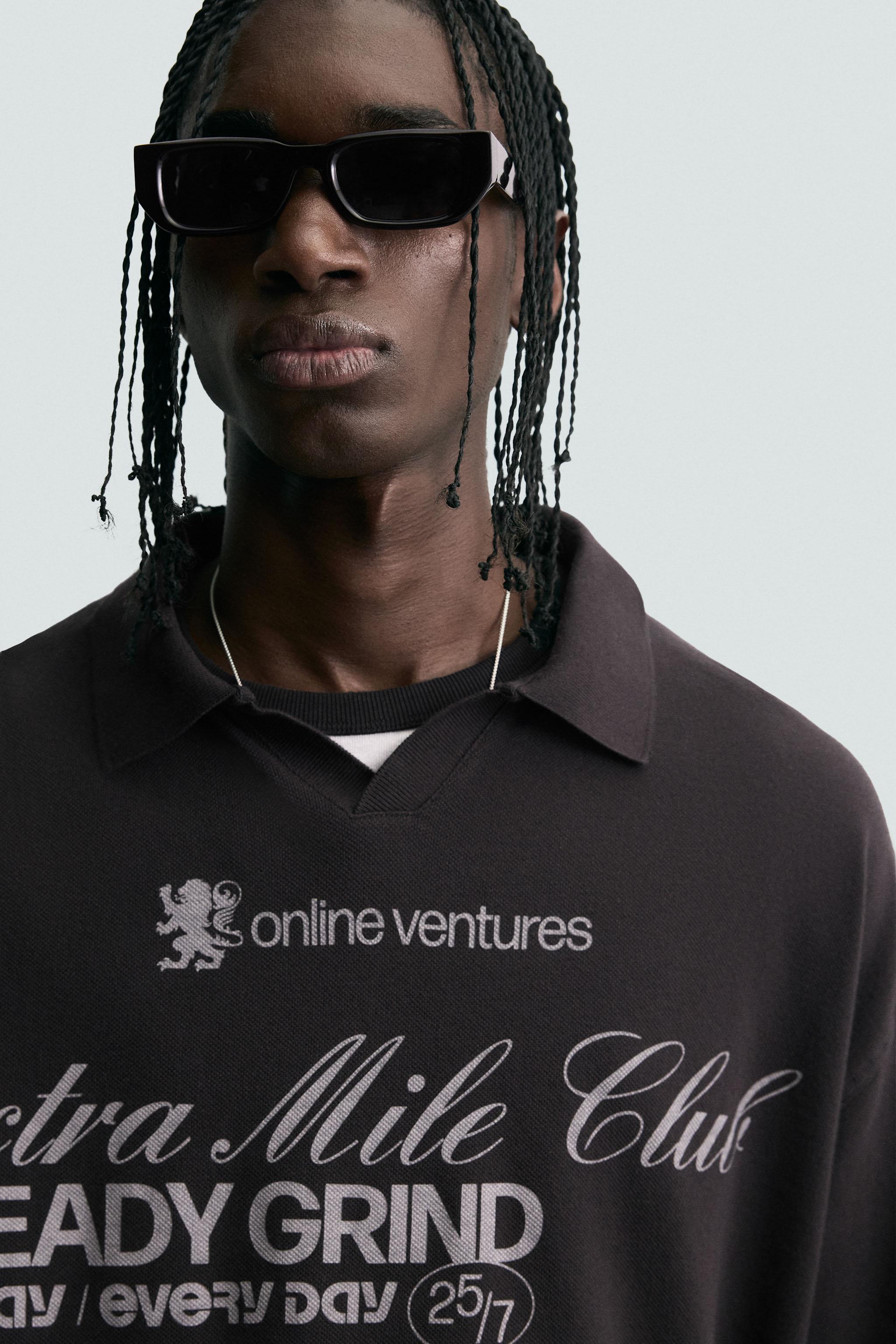 WASHED TEXT PRINT POLO SHIRT