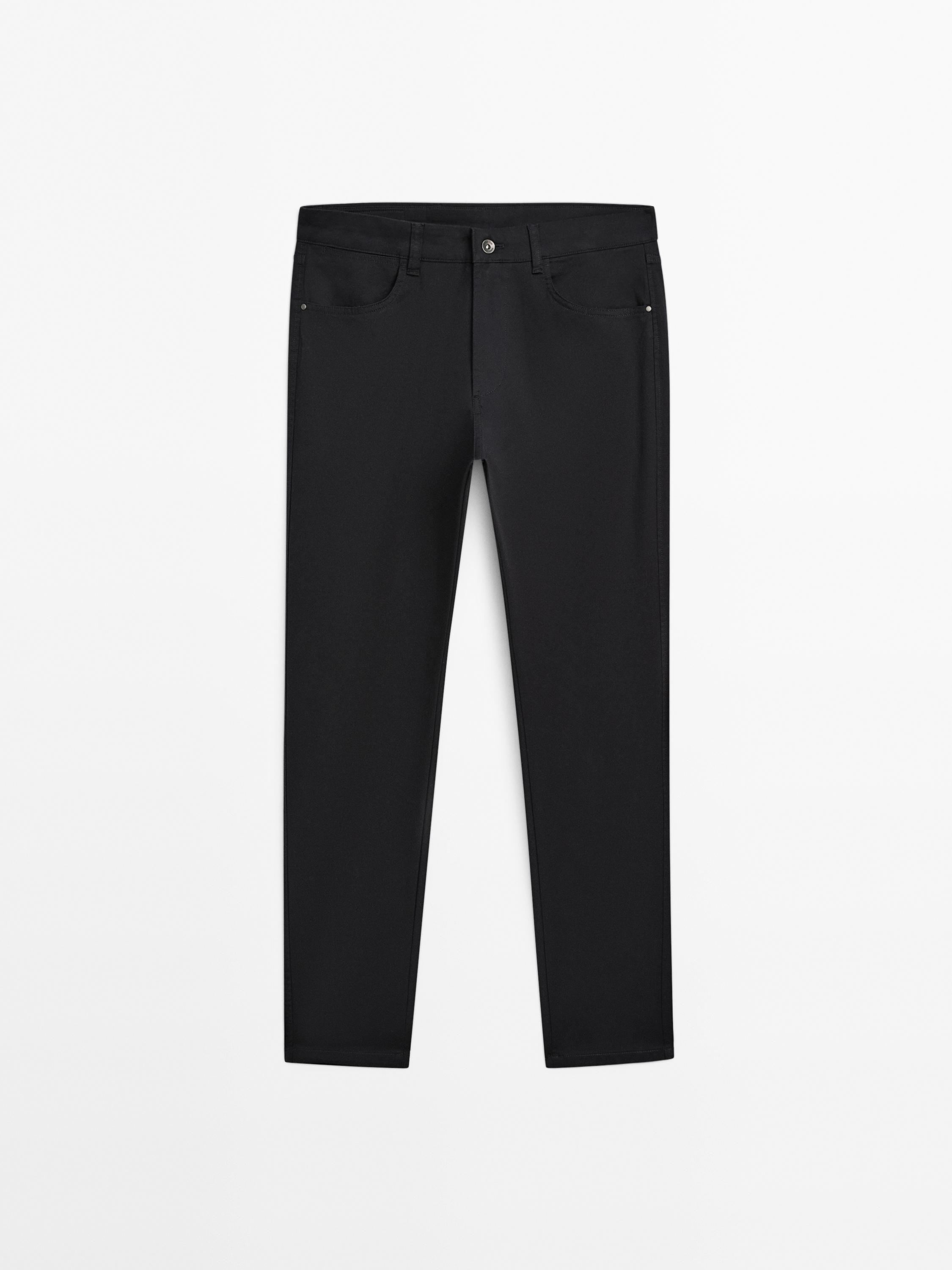 Slim-fit lightweight textured weave denim trousers