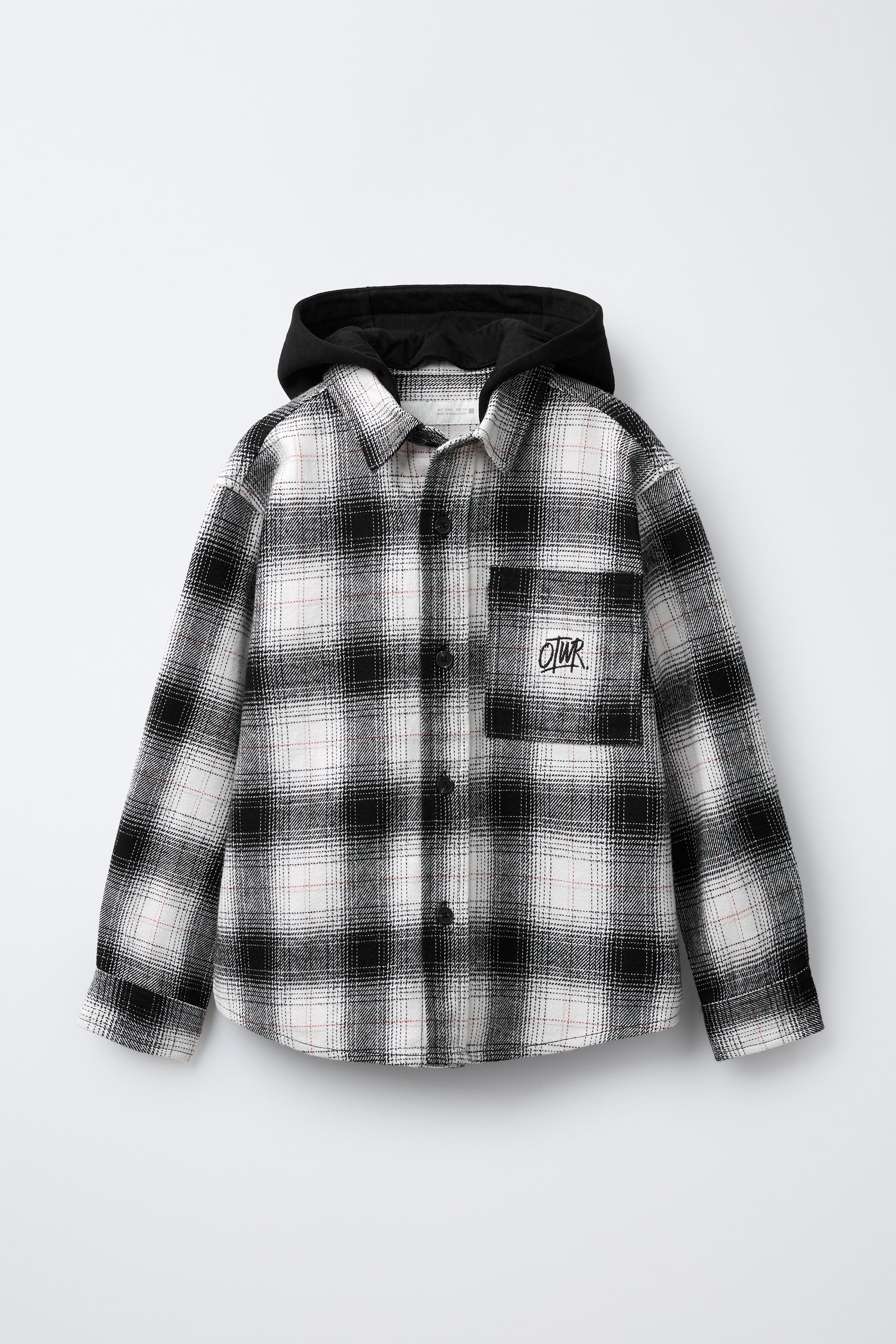 REMOVABLE FLEECE HOOD PLAID OVERSHIRT