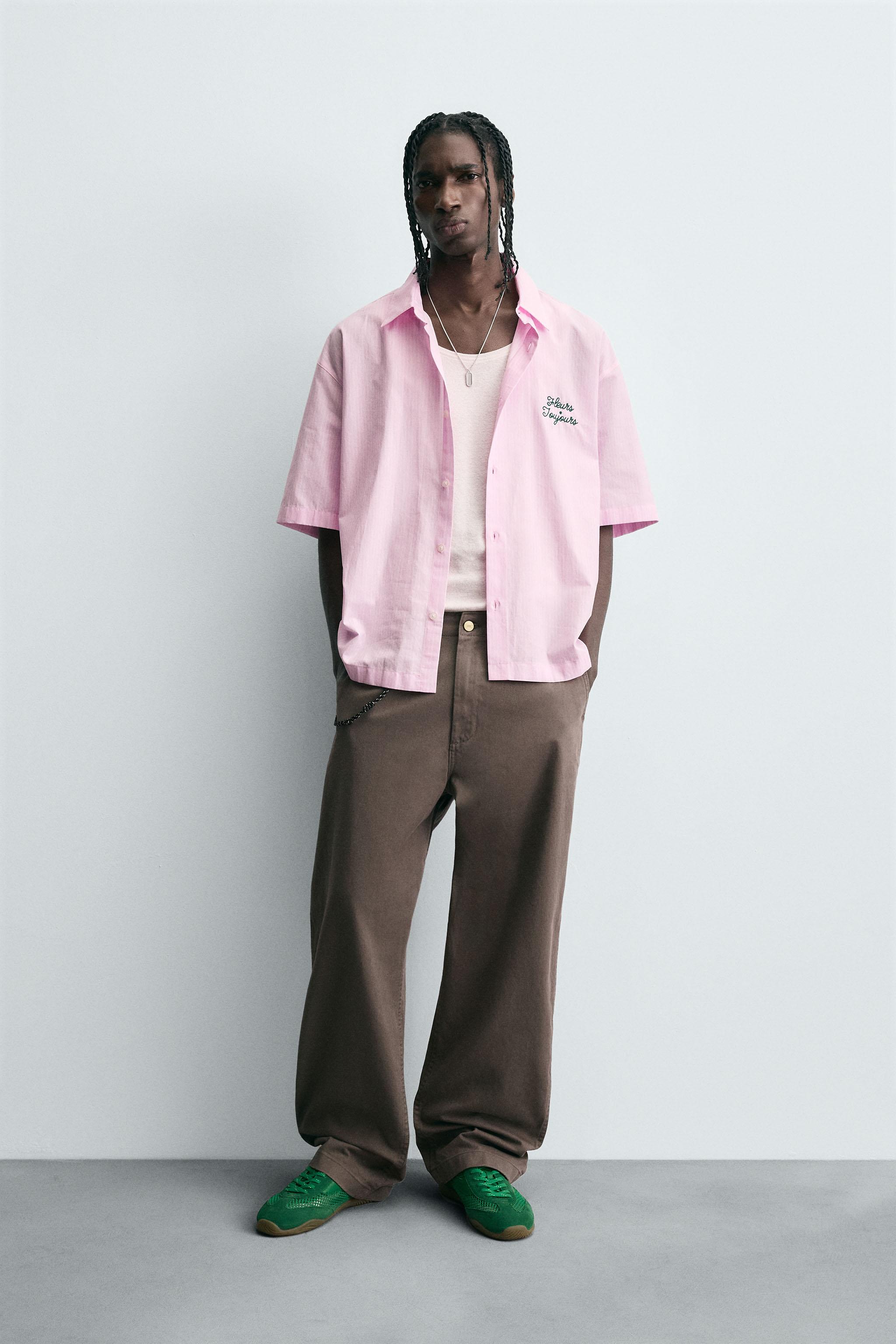 COMBINATION TEXT STRIPED SHIRT