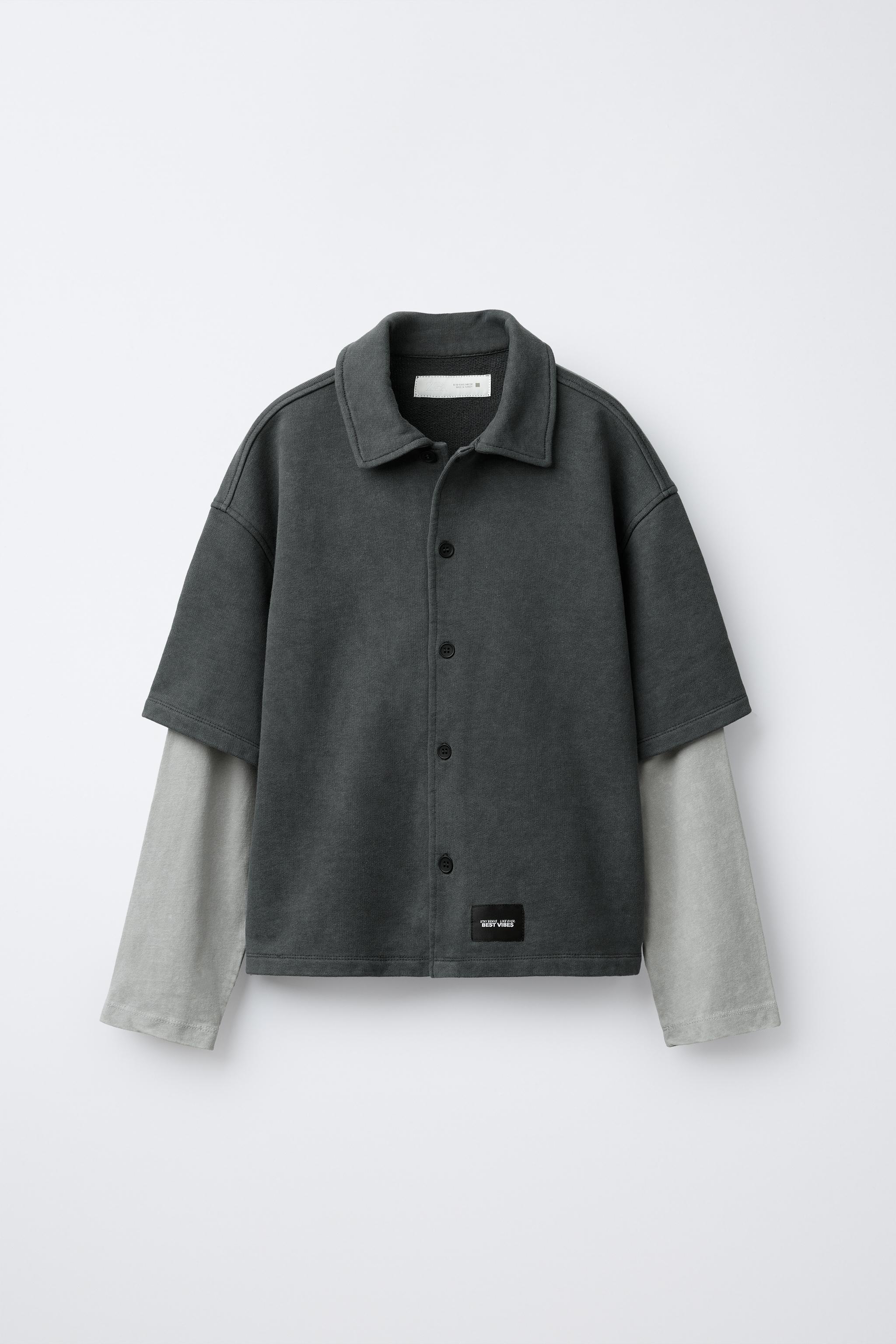 WASHED EFFECT DOUBLE SLEEVE PLUSH SHIRT