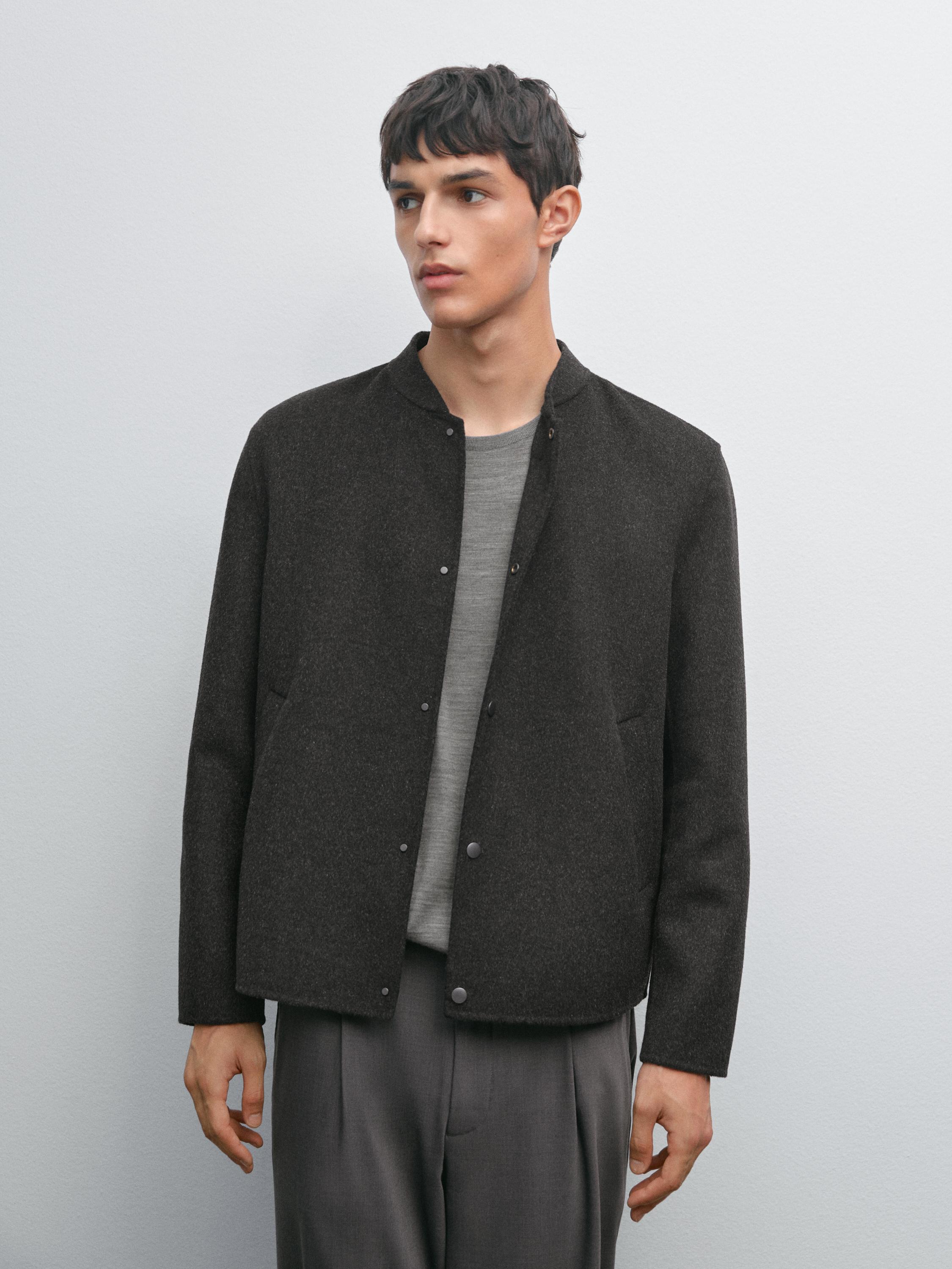 Double-layer wool blend bomber jacket