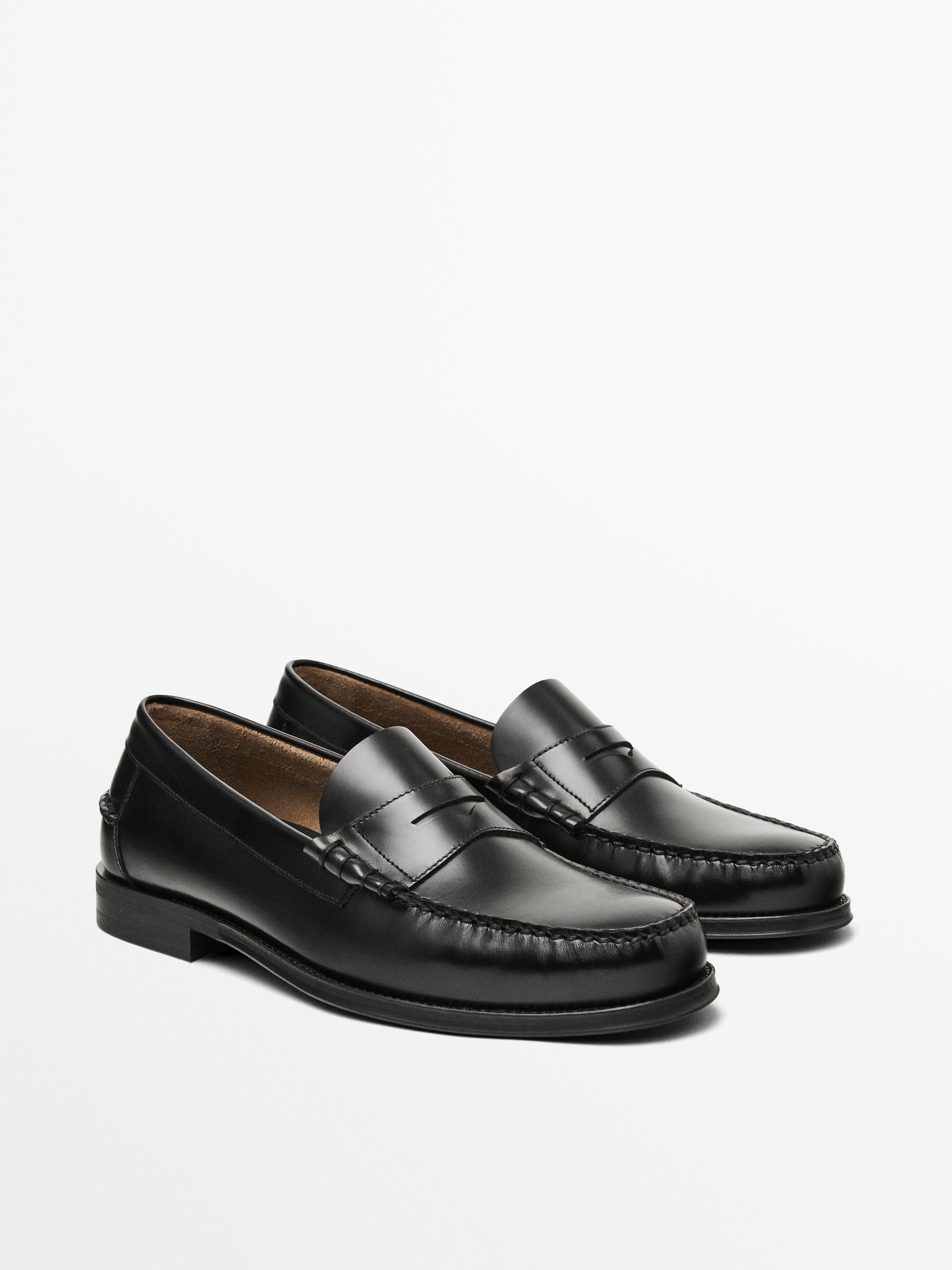 Leather loafers with penny strap