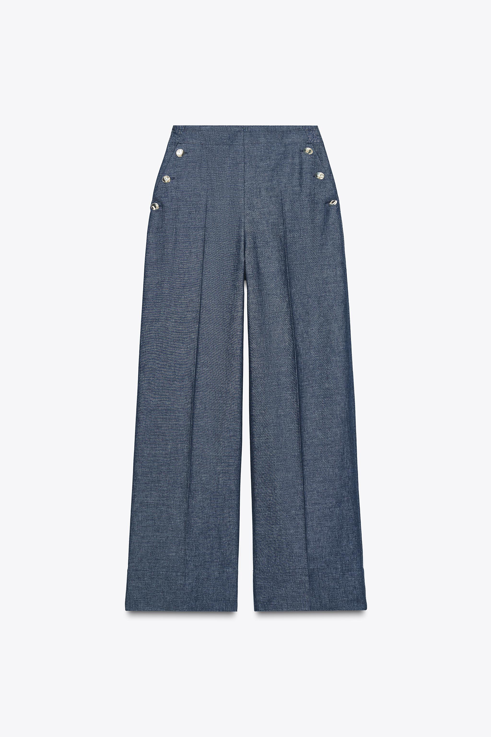 WIDE LEG LINEN PANTS WITH BUTTONS