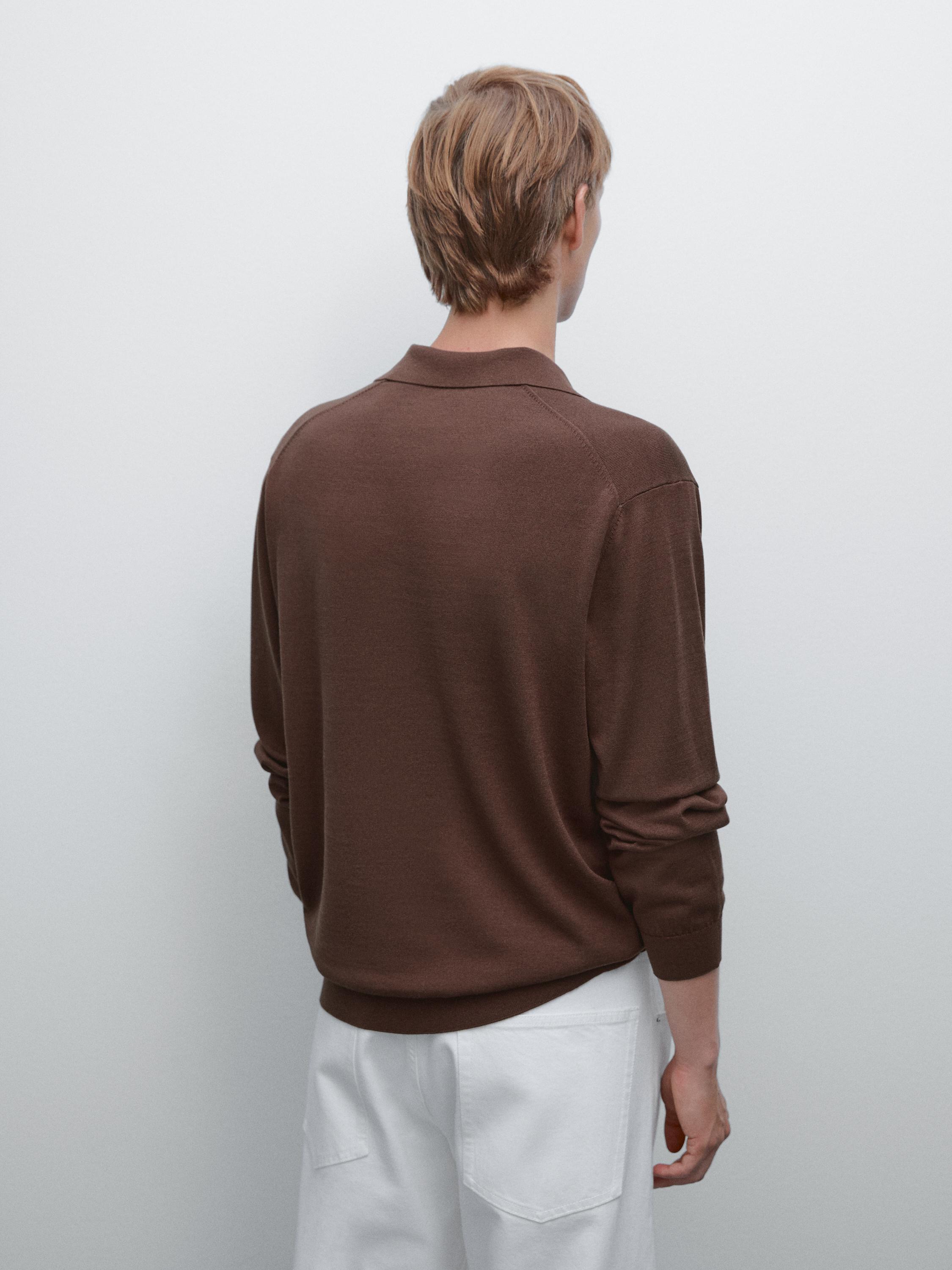 Cotton and silk blend knit polo sweater