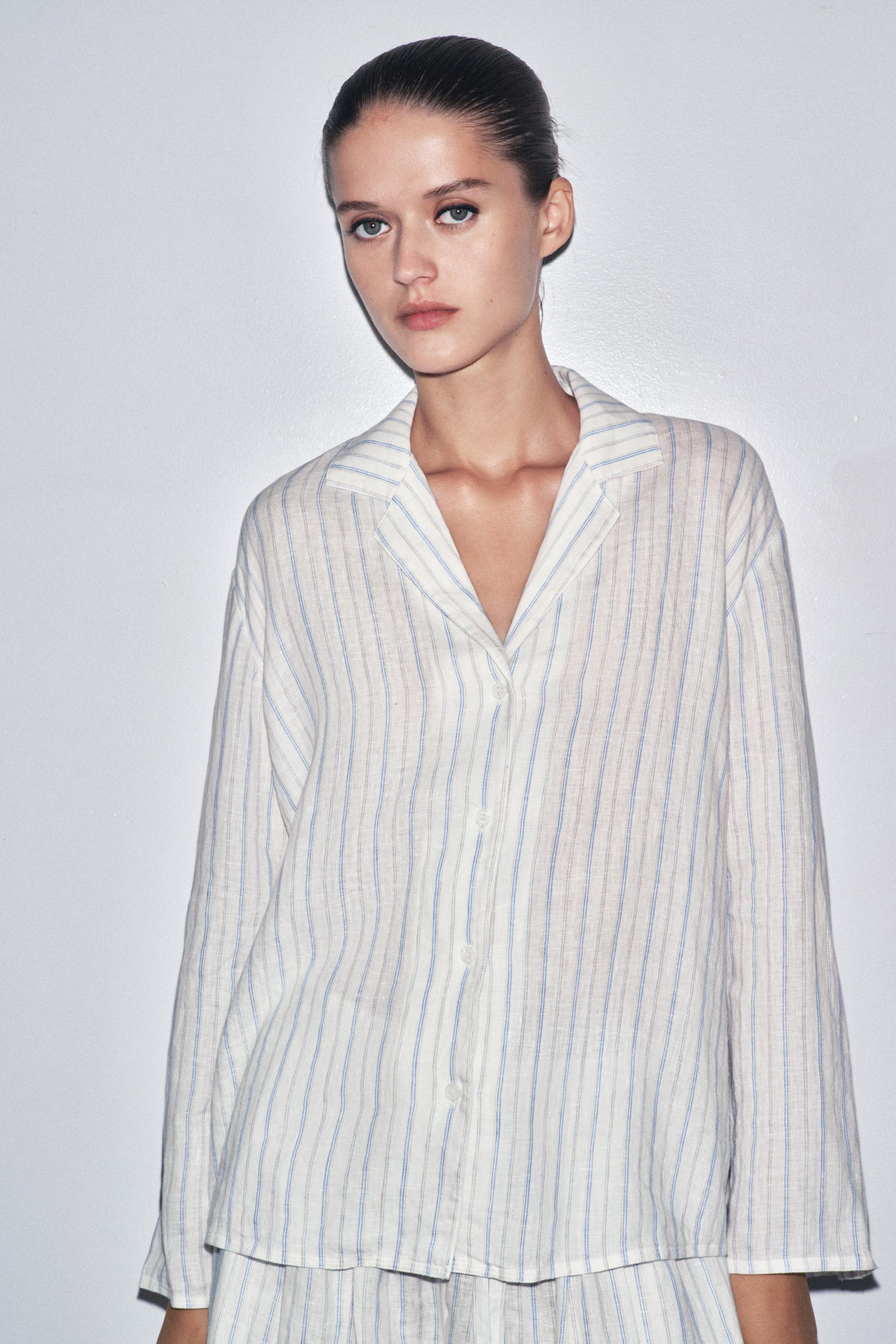 ZW COLLECTION STRIPED LINEN PAJAMA SHIRT