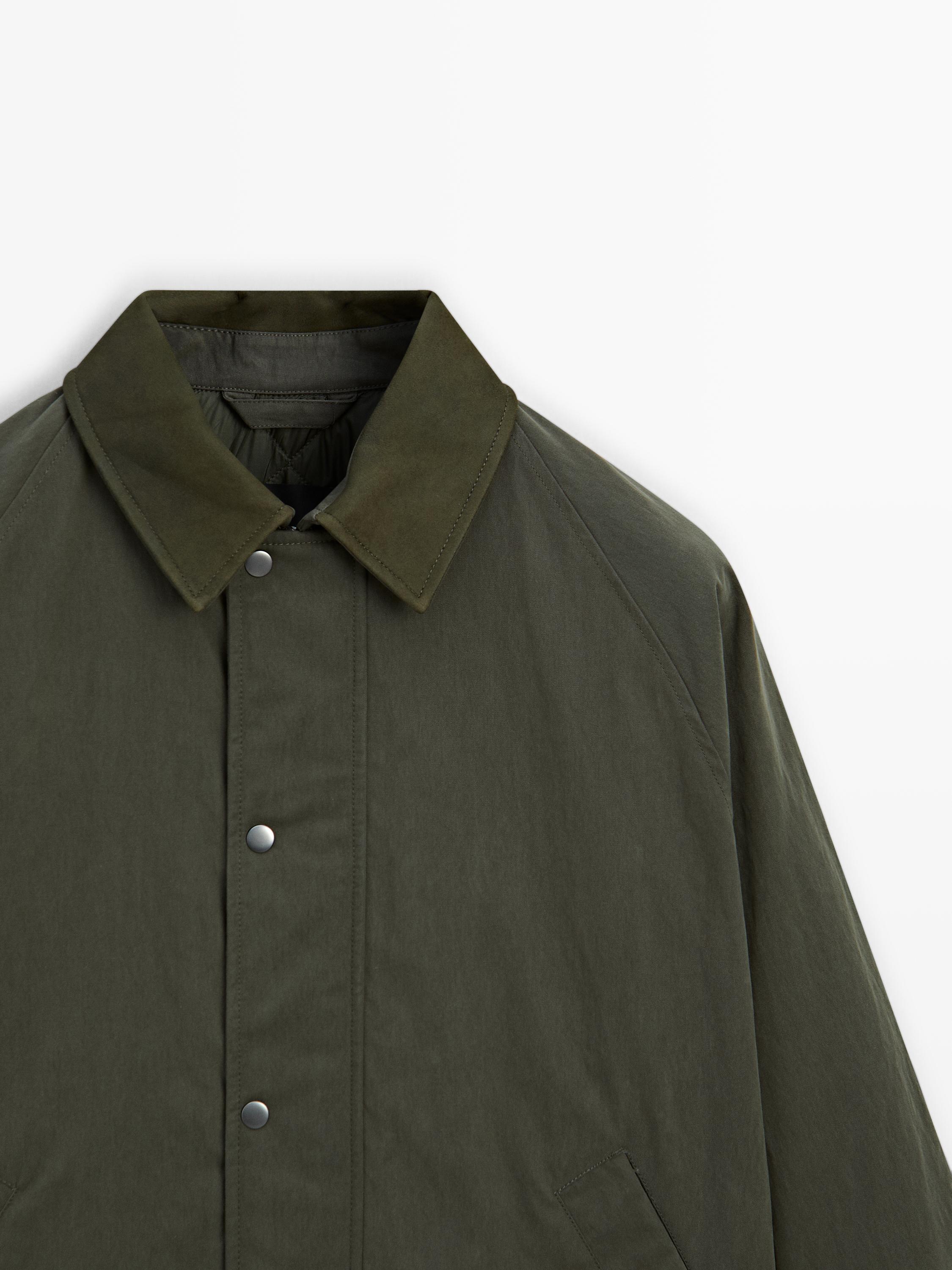 Jacket with leather collar detail