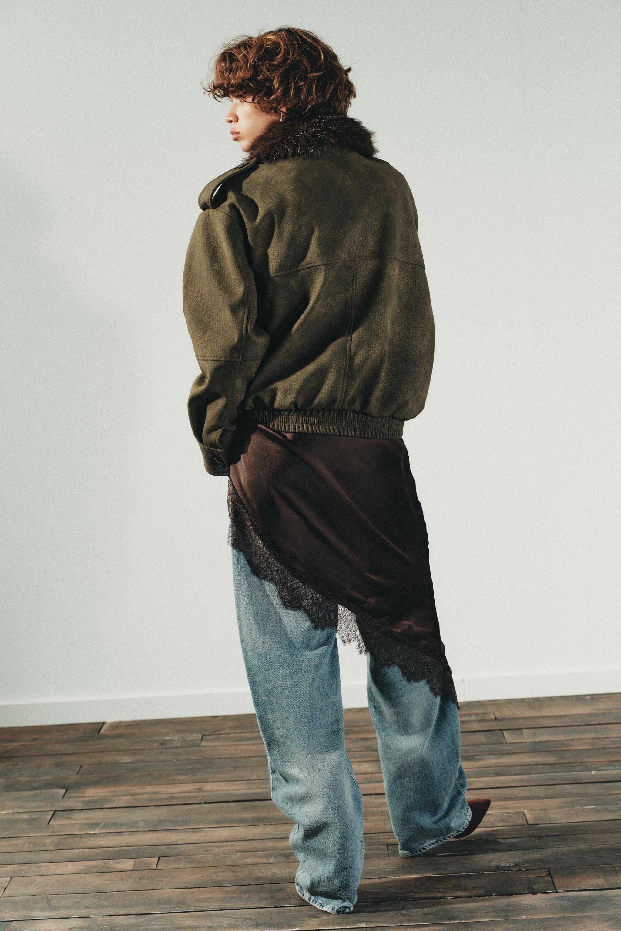 REMOVABLE COLLAR FAUX SUEDE JACKET