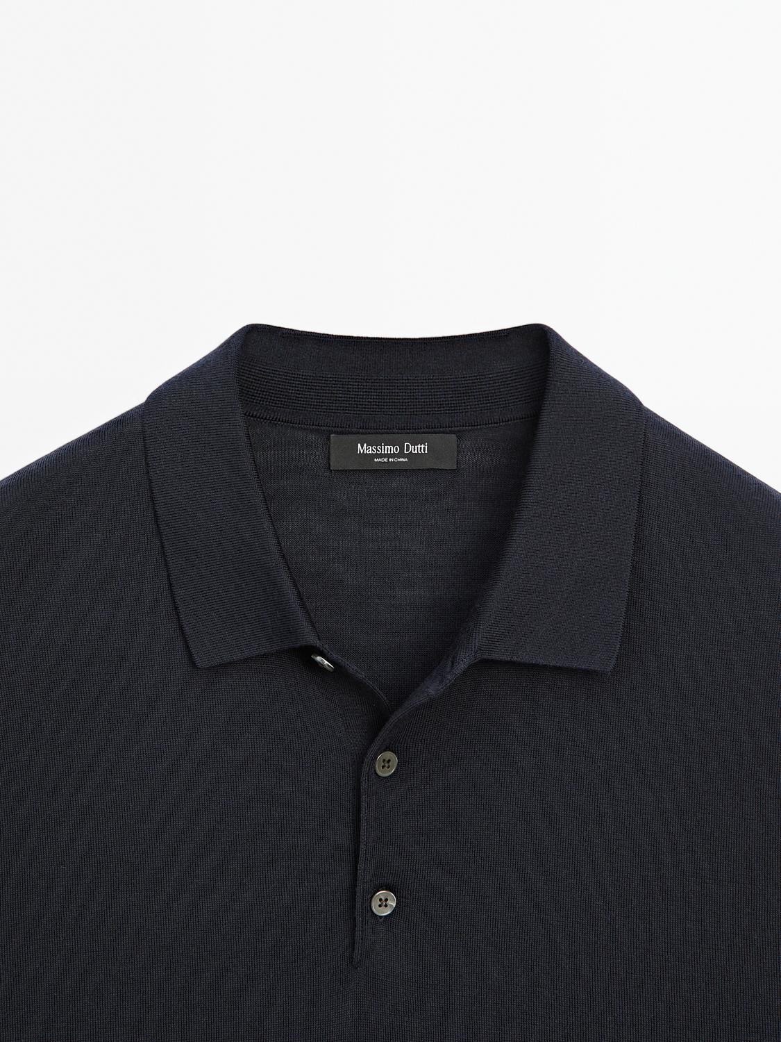 Short sleeve wool blend knit polo shirt