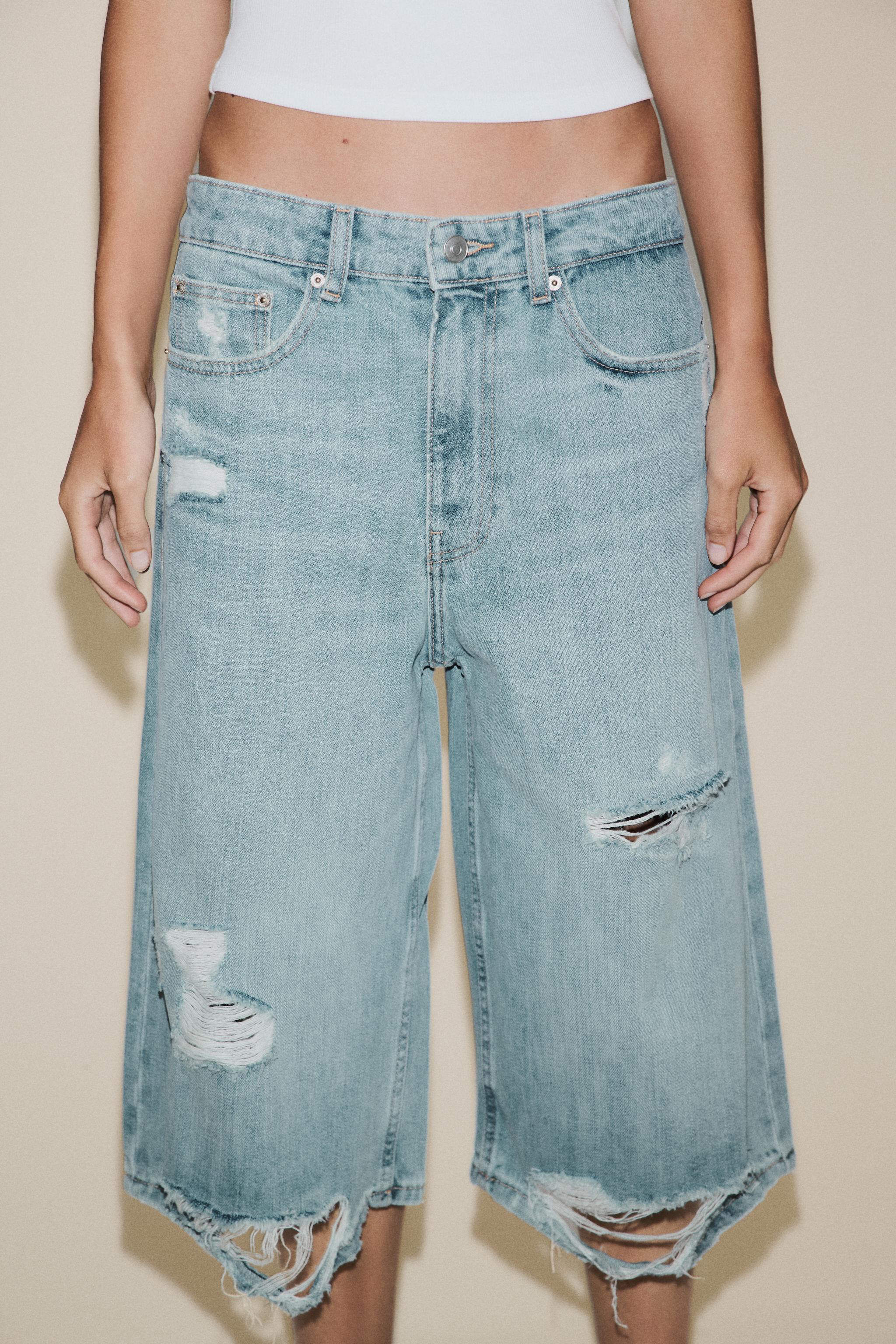 RIPPED LOW RISE TRF DENIM JORTS