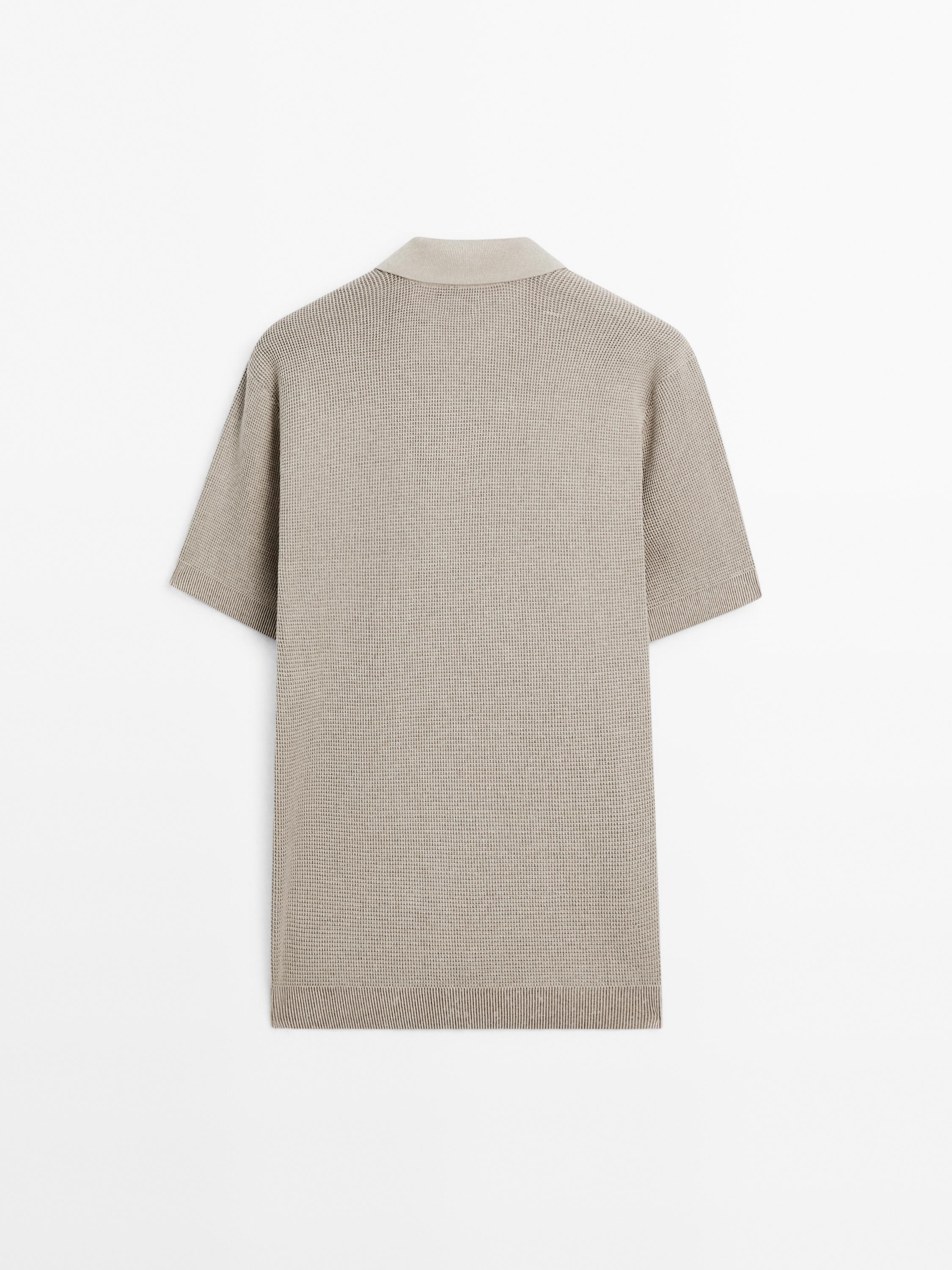 Textured knit V-neck polo shirt