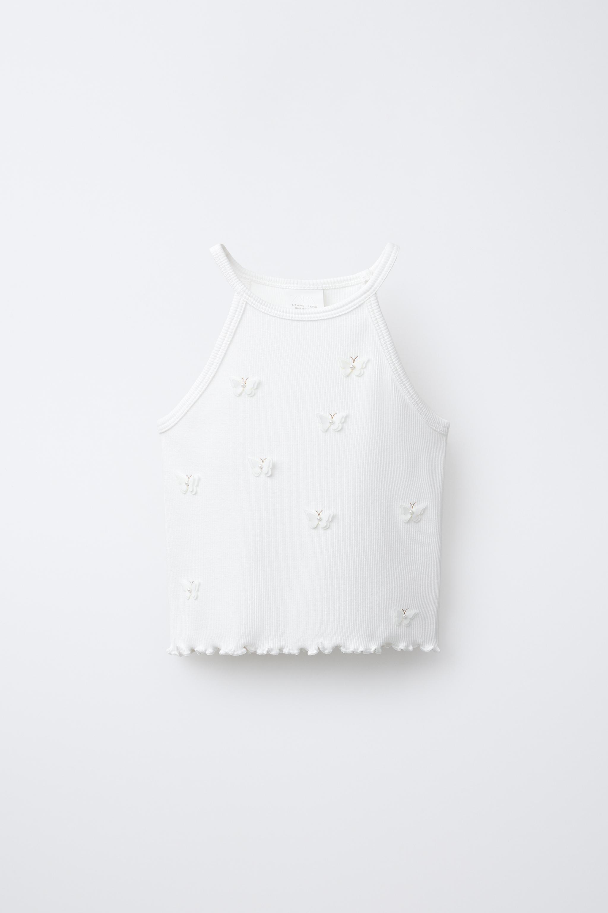 BUTTERFLY AND FLOWER RIBBED TOP