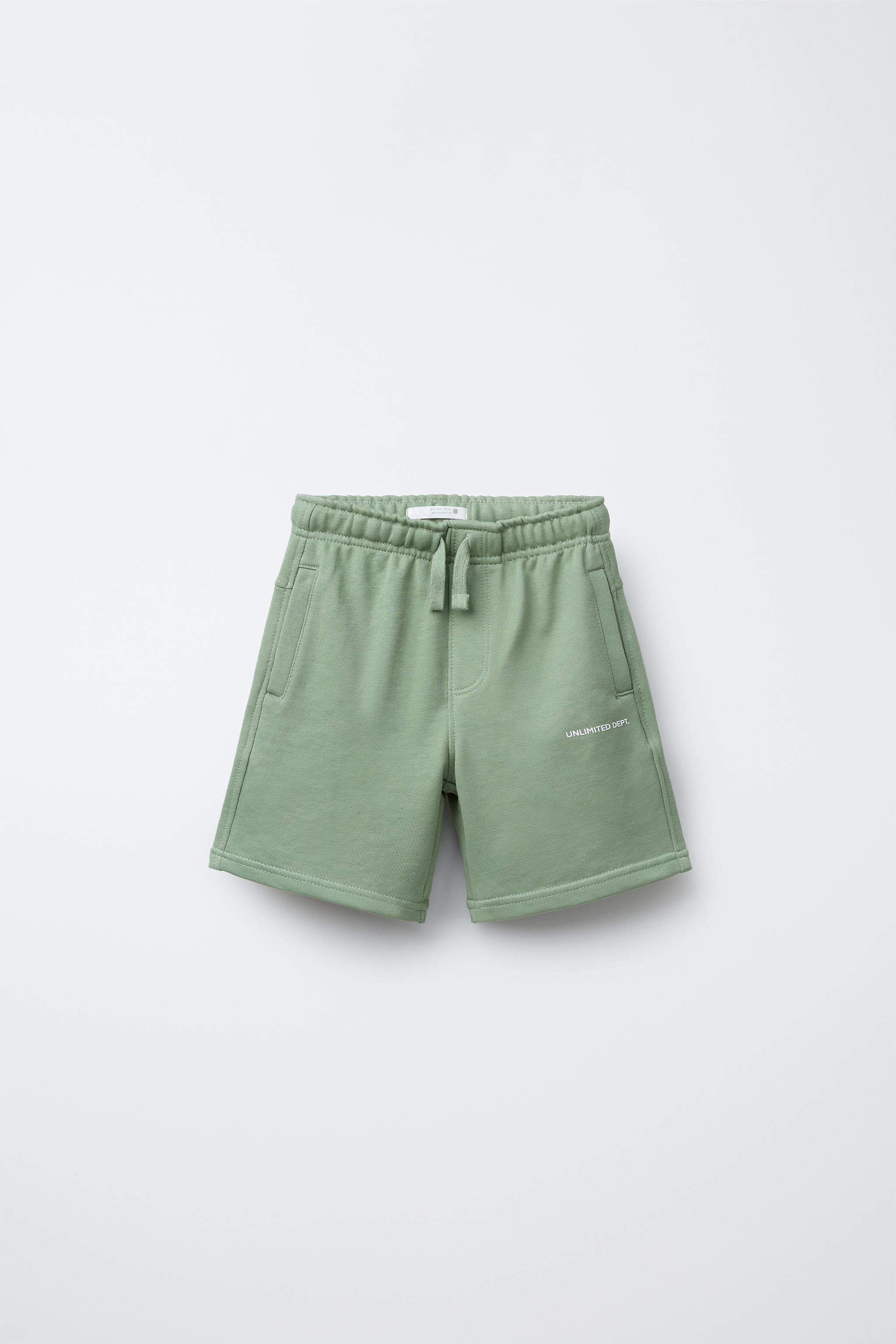 STRAIGHT FIT EMBOSSED TEXT TERRY SHORTS