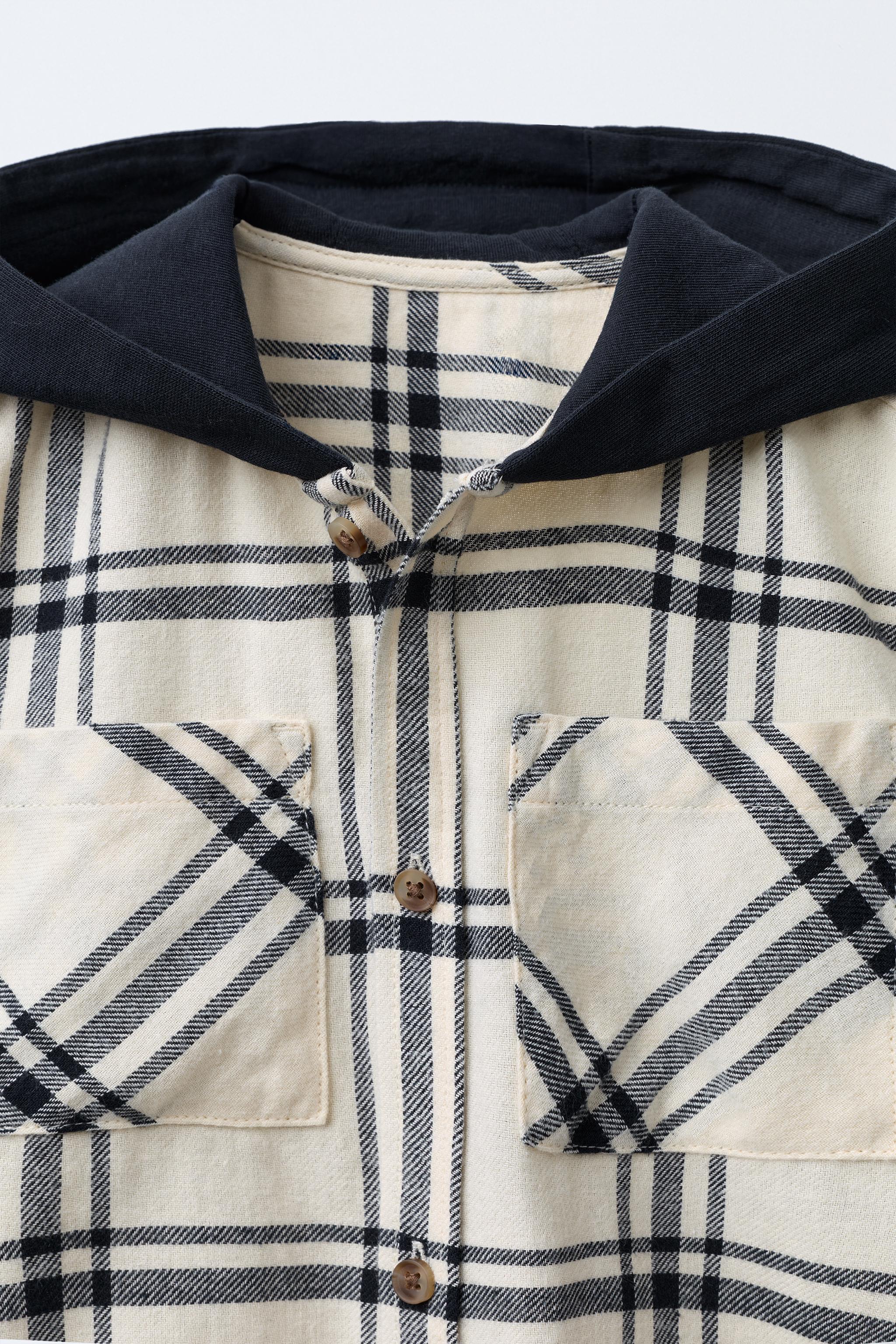 PLAID HOODED FLANNEL SHIRT