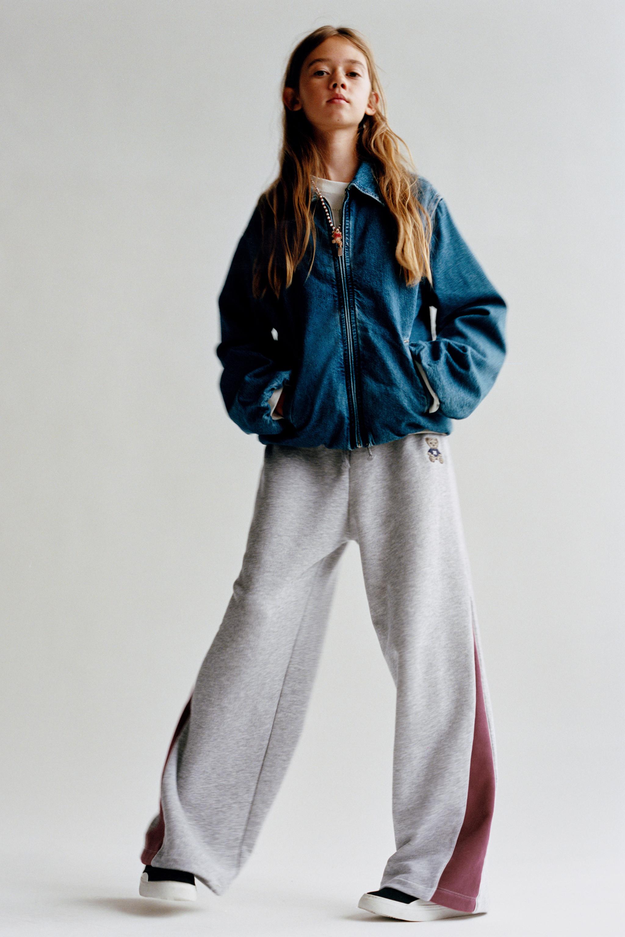 WIDE LEG EMBROIDERED BEAR PANTS