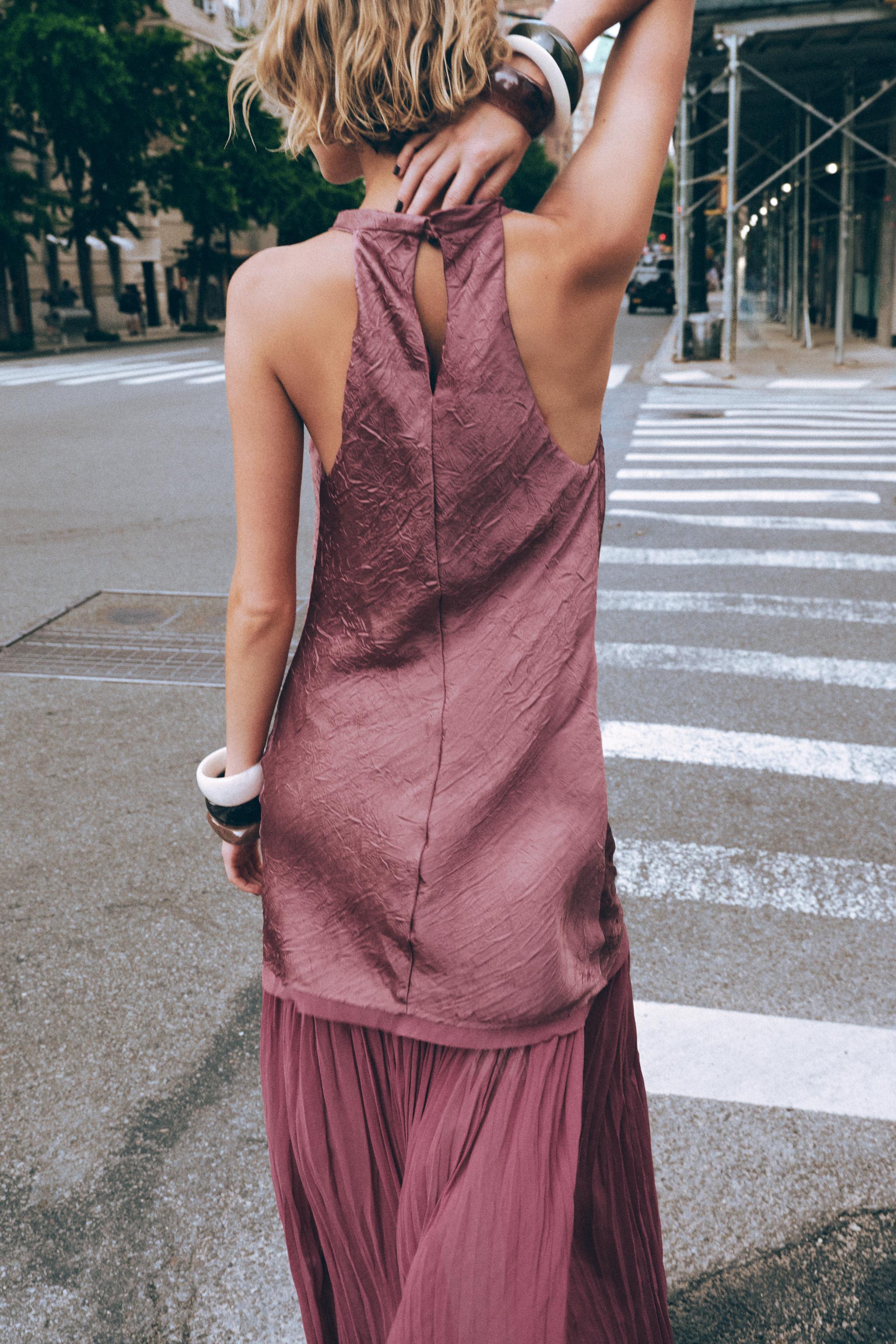 PLEATED COMBINATION MIDI DRESS