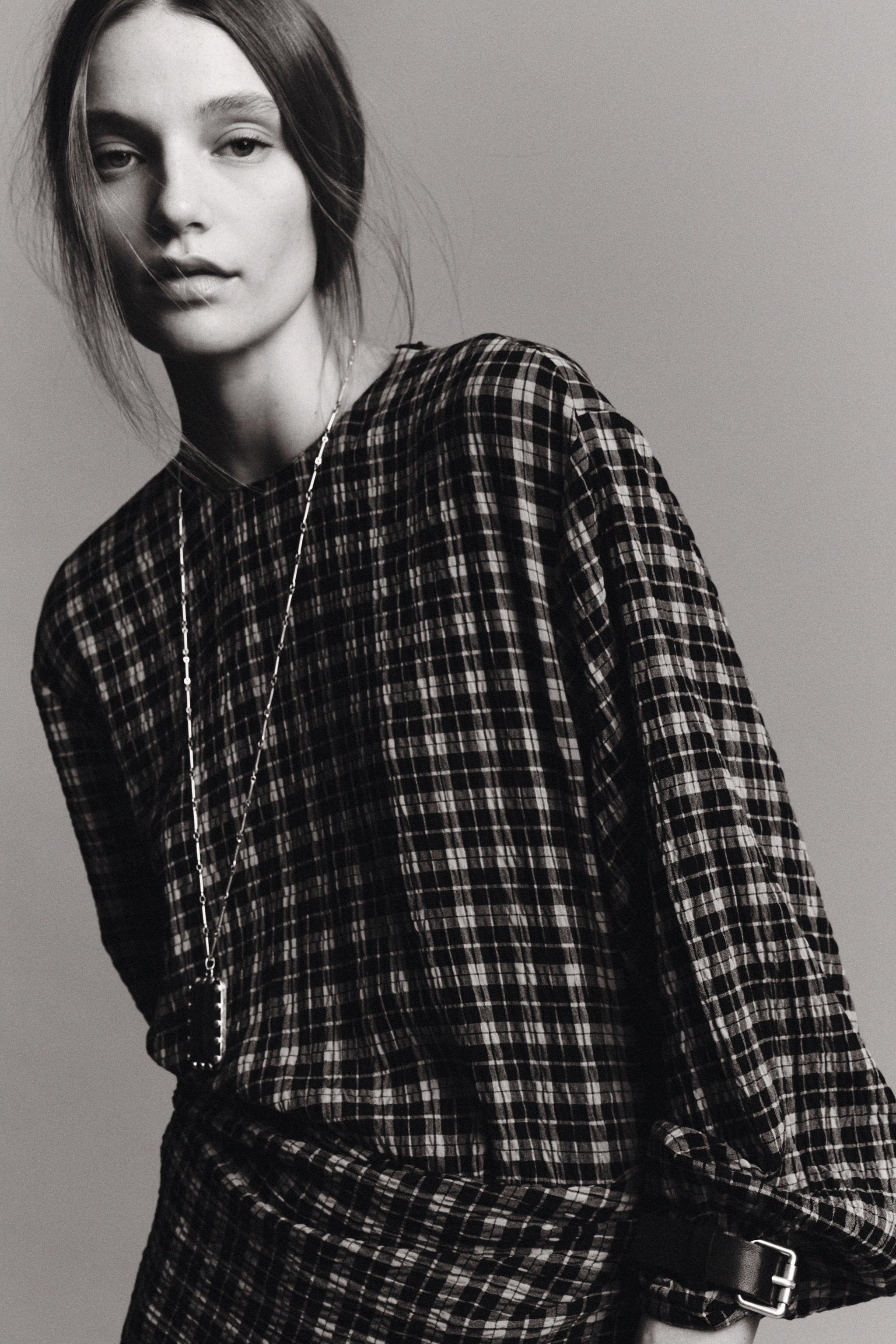 ZW COLLECTION PLAID SCARF SHIRT