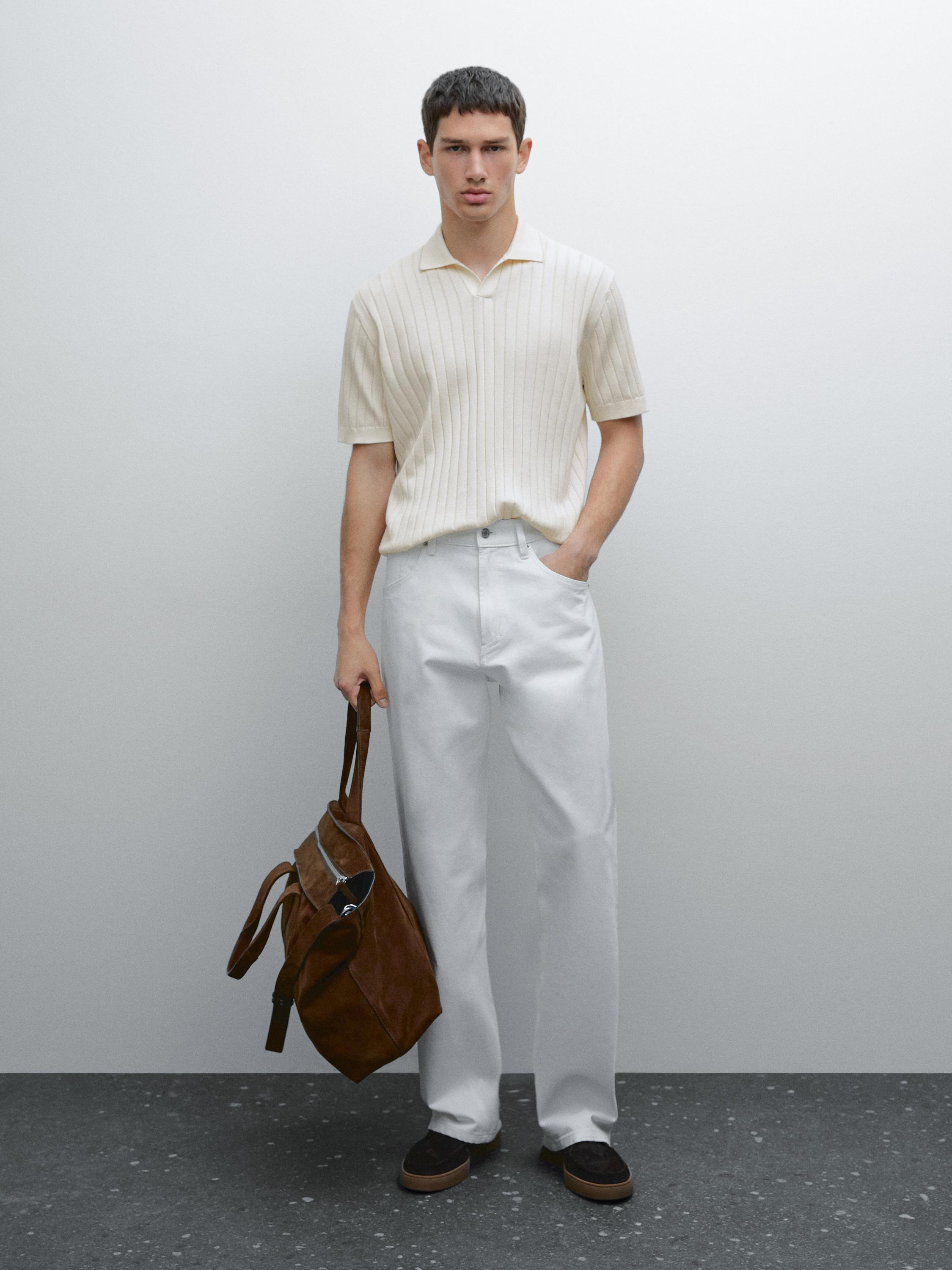 Ribbed knit polo shirt