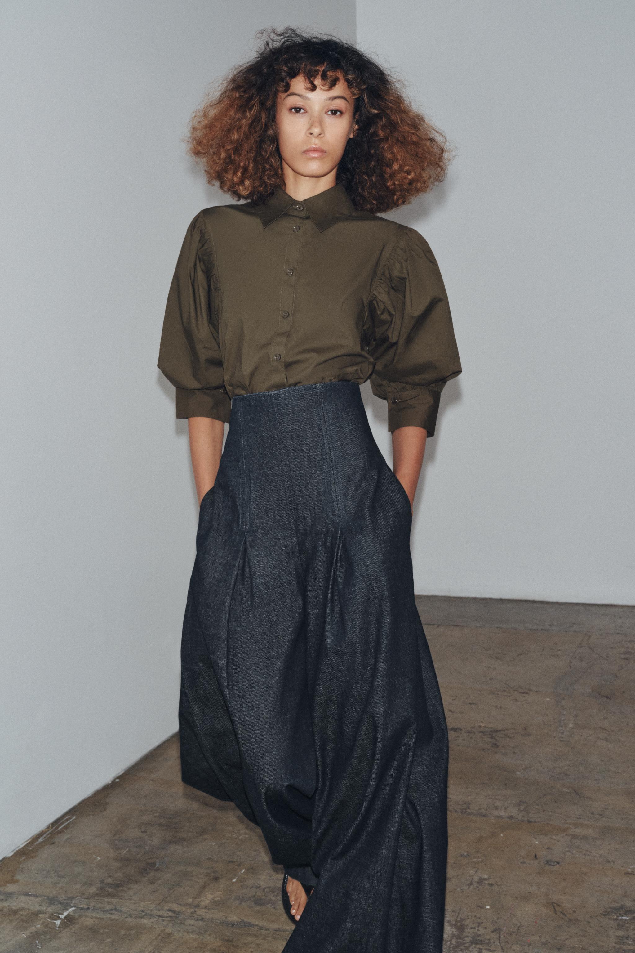 ZW COLLECTION POPLIN BALLOON SLEEVE SHIRT