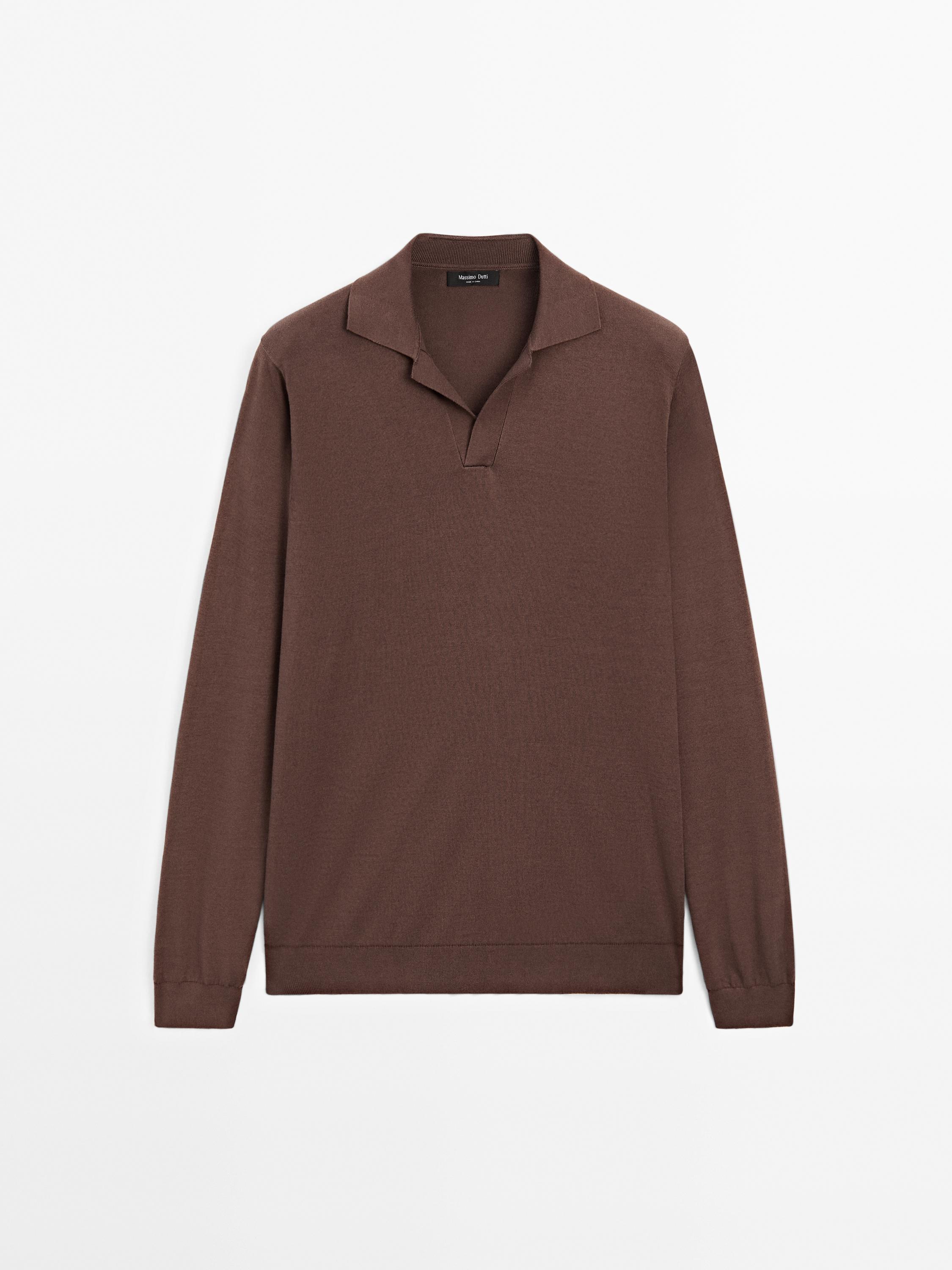 Cotton and silk blend knit polo sweater