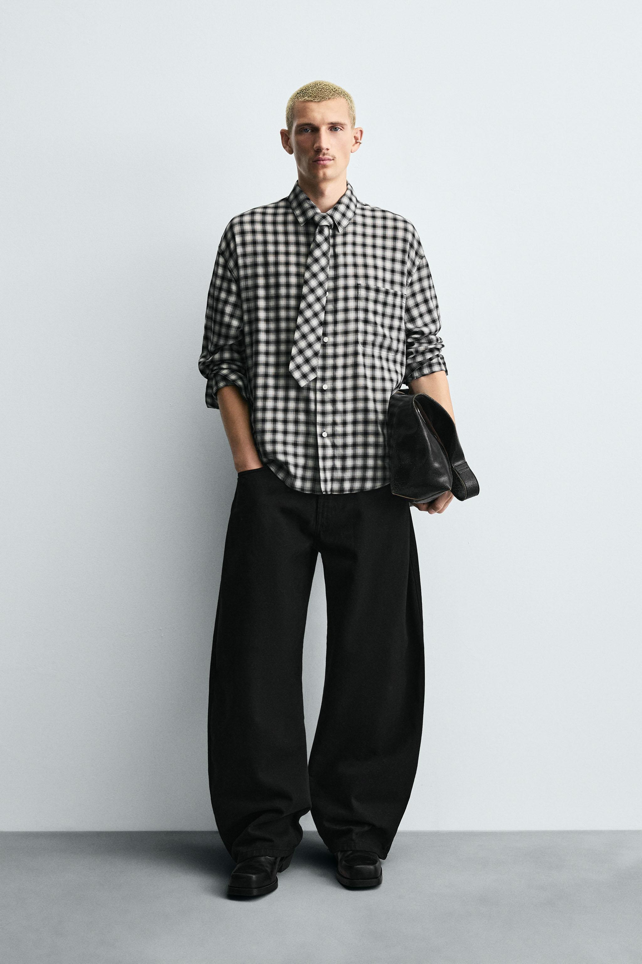 CONTRAST PLAID SHIRT WITH TIE