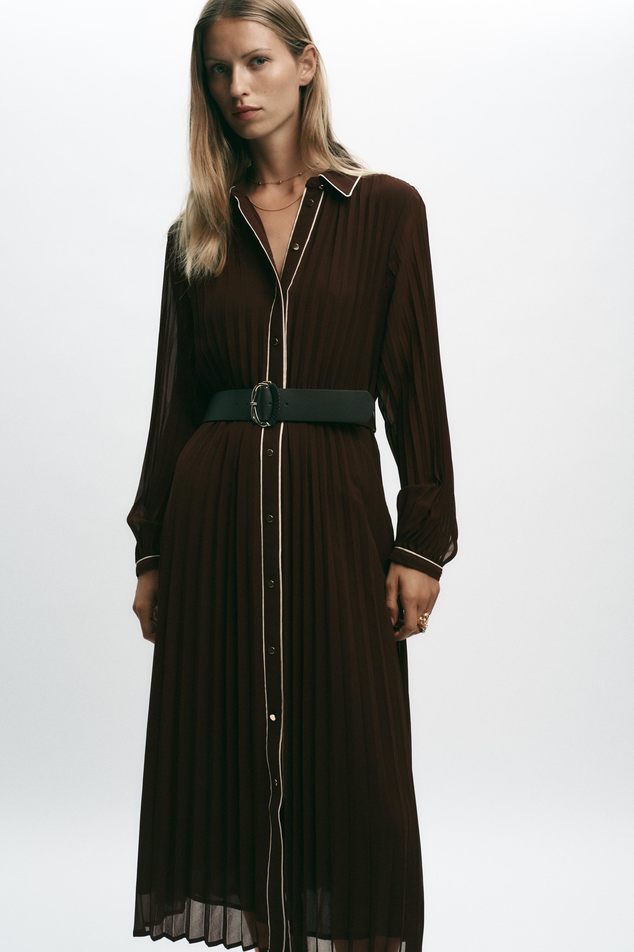 BELTED PLEATED MIDI DRESS