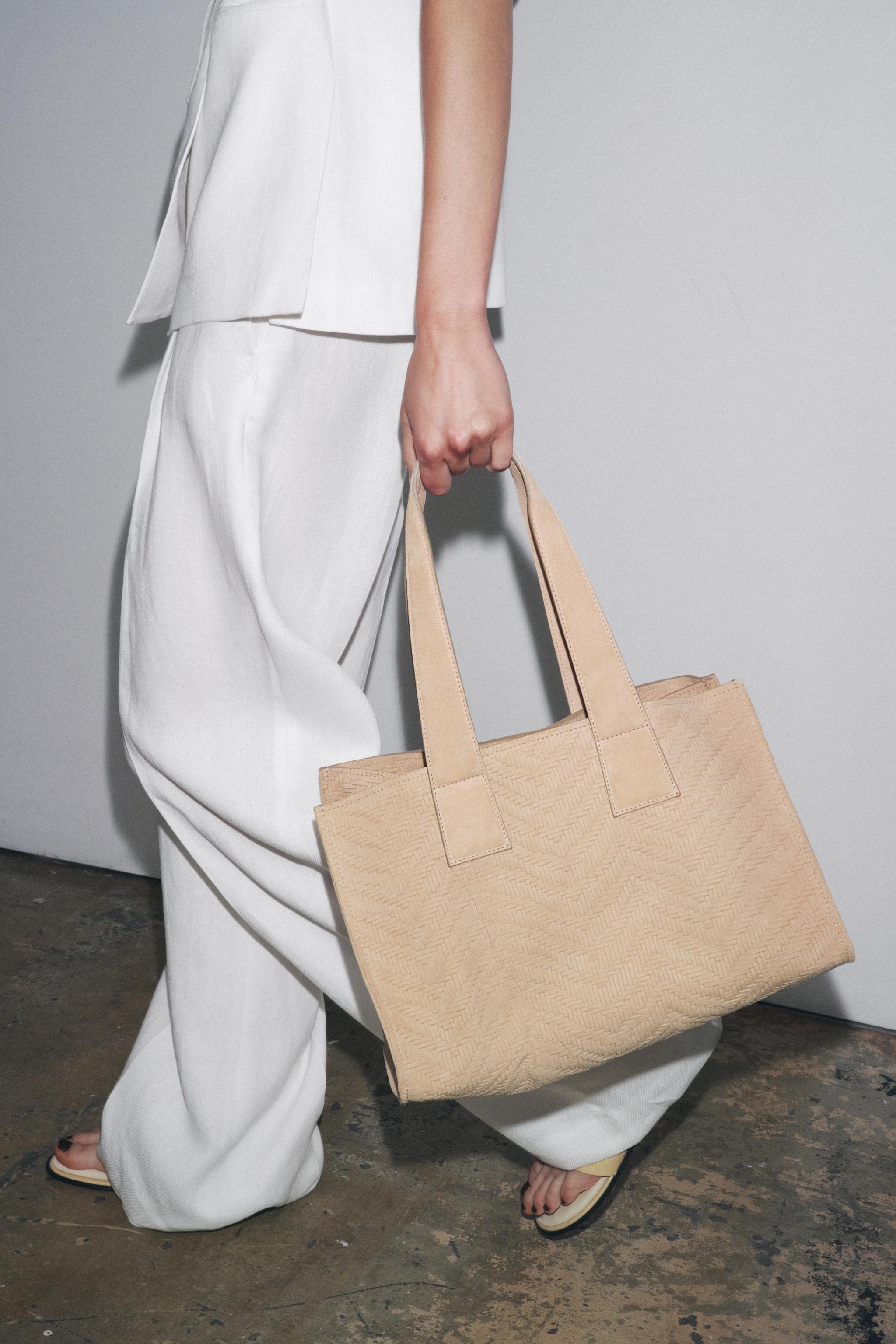 BRAIDED SPLIT LEATHER SHOPPER BAG