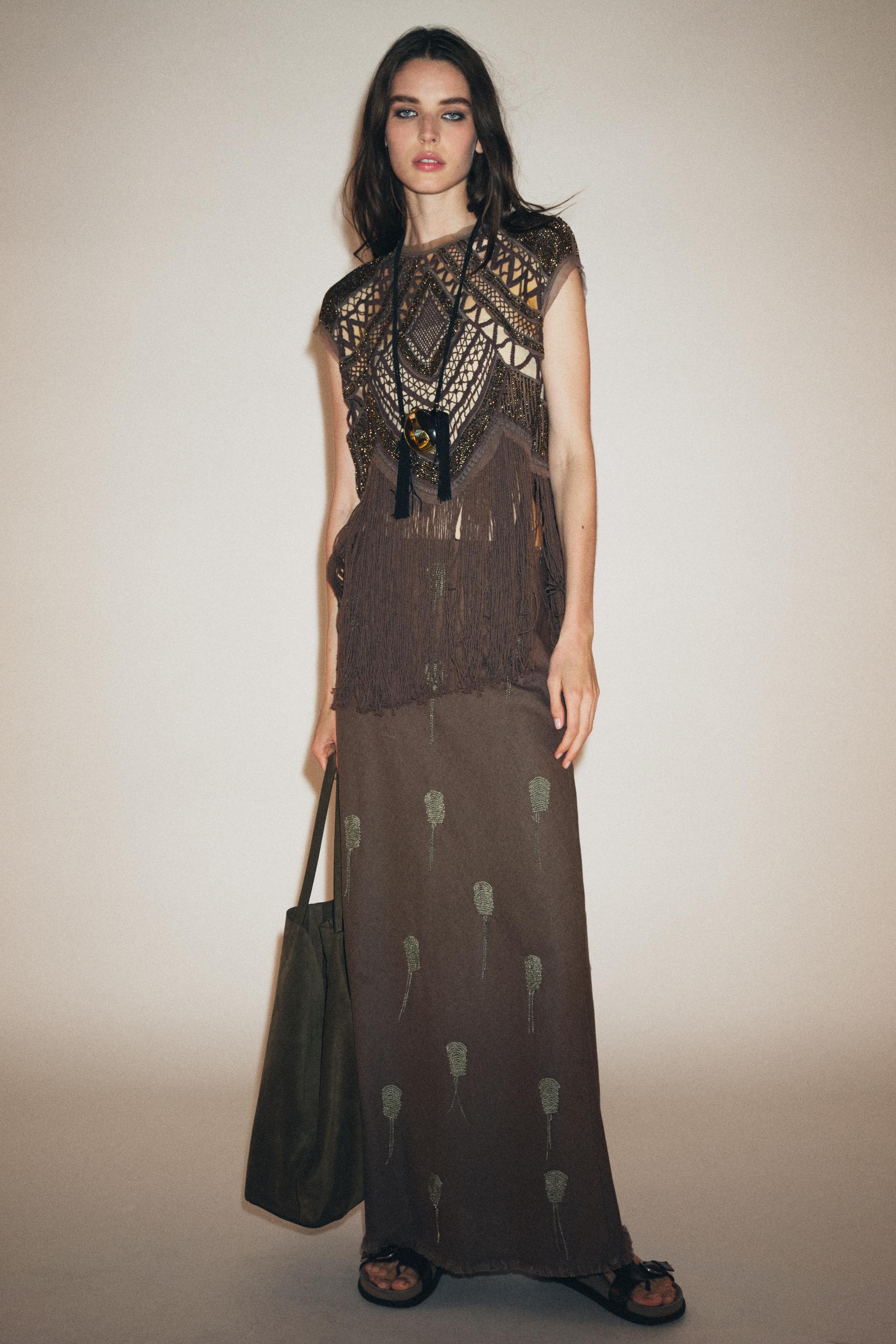 ZW COLLECTION LINEN EMBROIDERED SKIRT