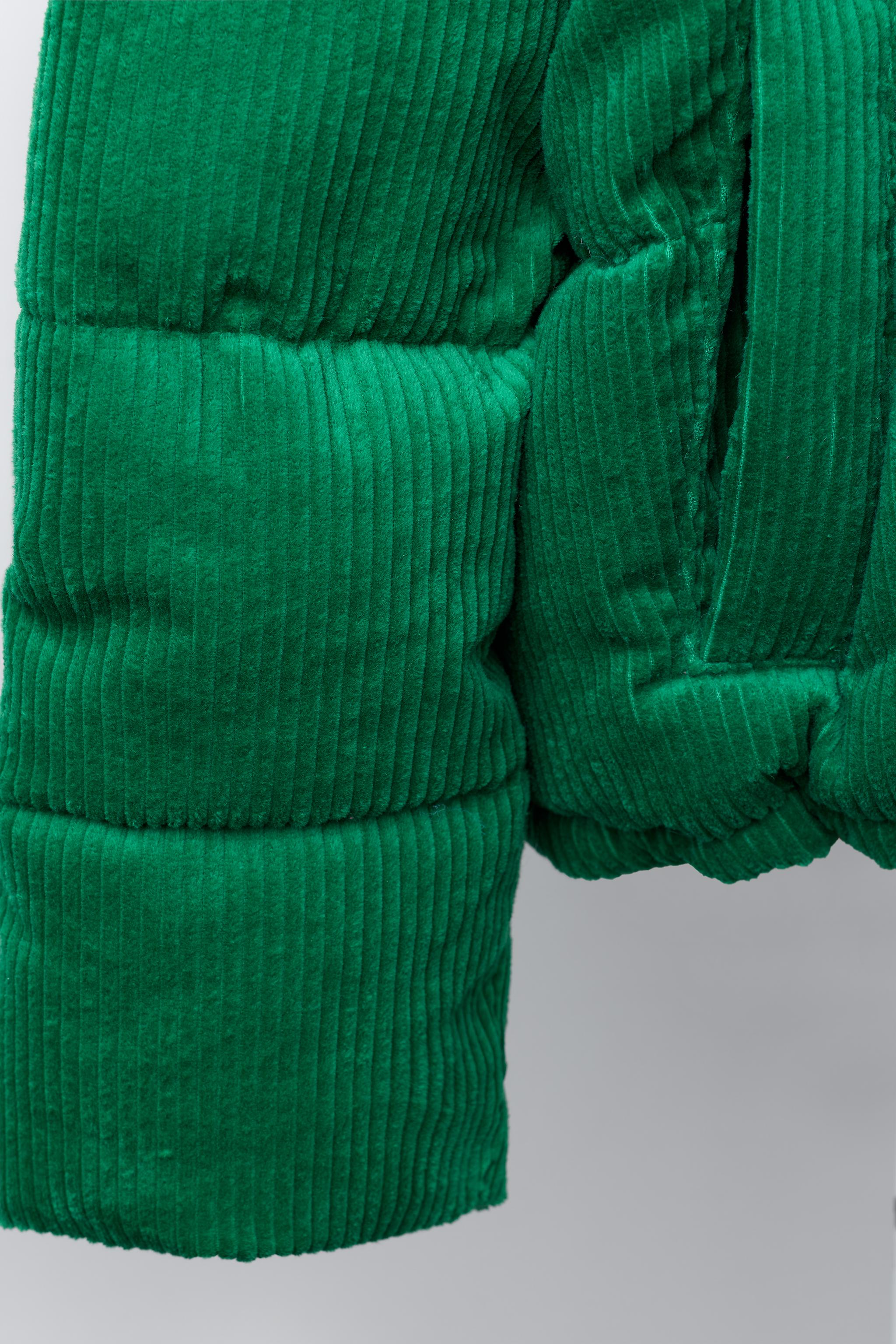 EMBROIDERED TEXT CORDUROY PUFFER JACKET