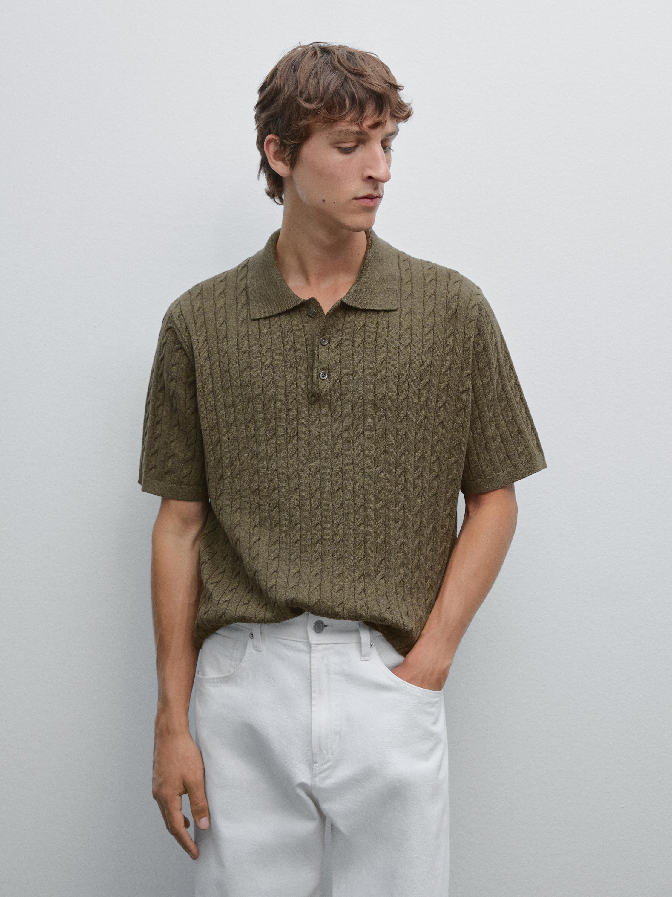 Cable-knit polo shirt