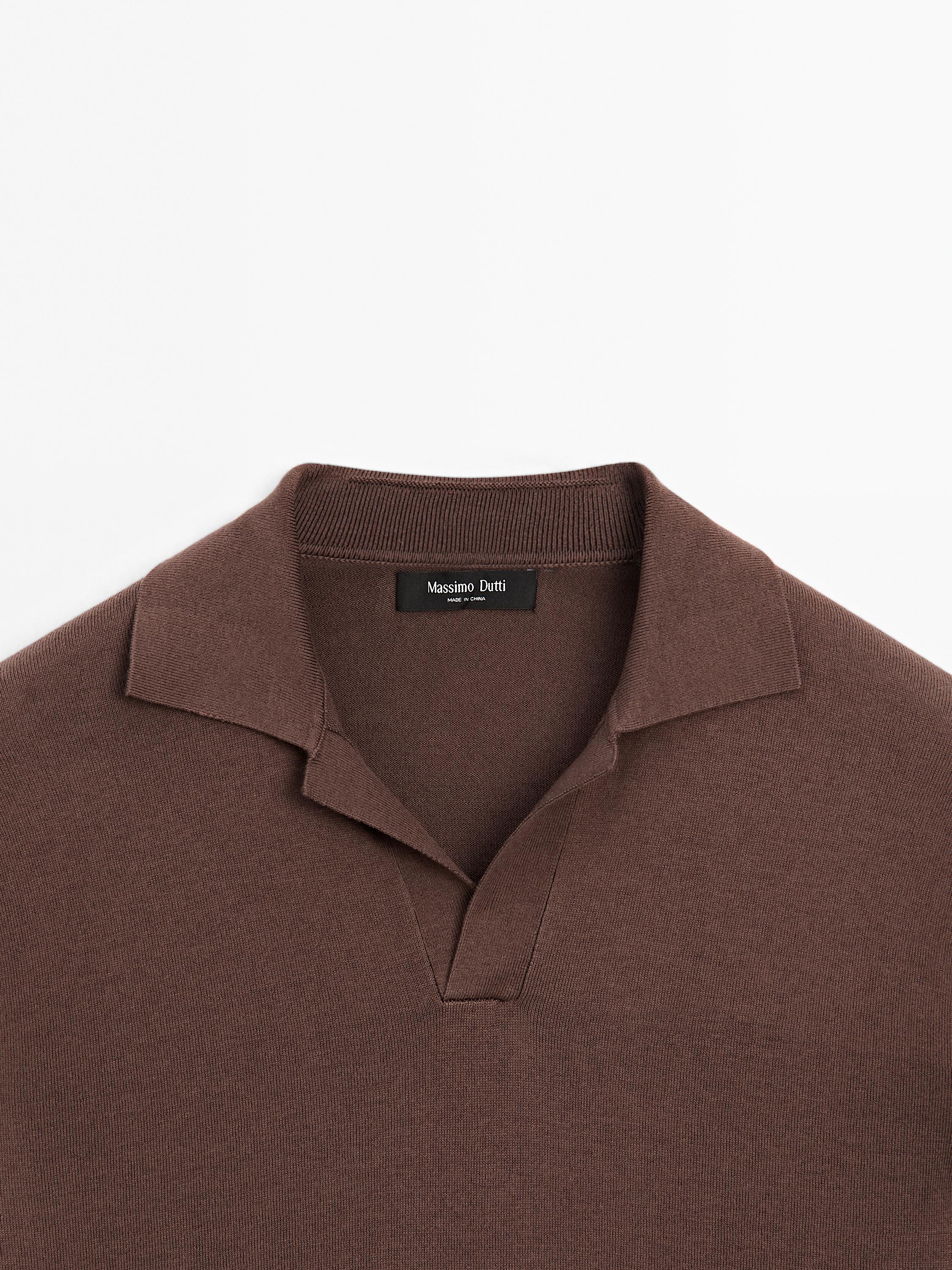 Cotton and silk blend knit polo sweater