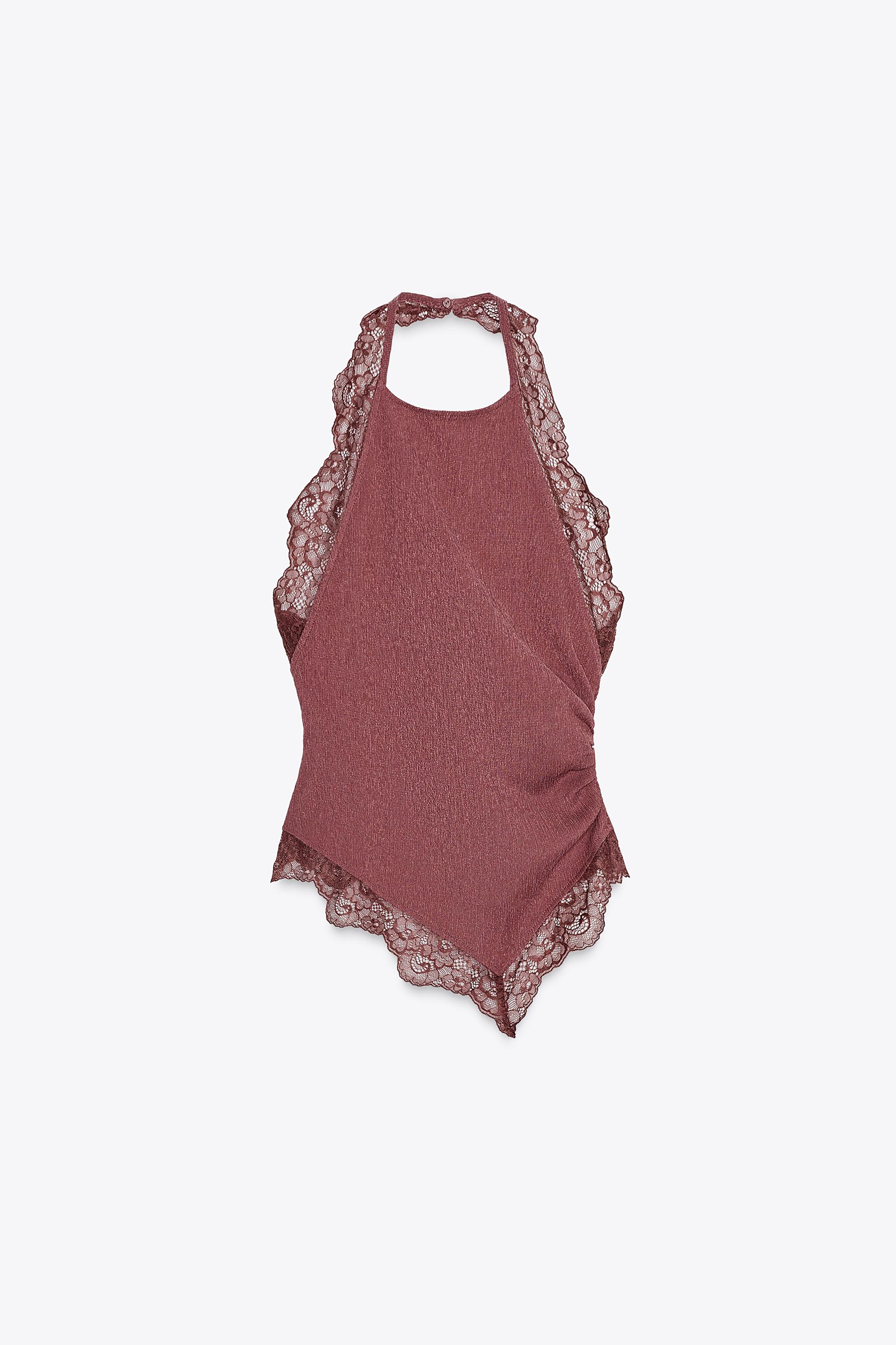 TEXTURED LACE HALTER TOP