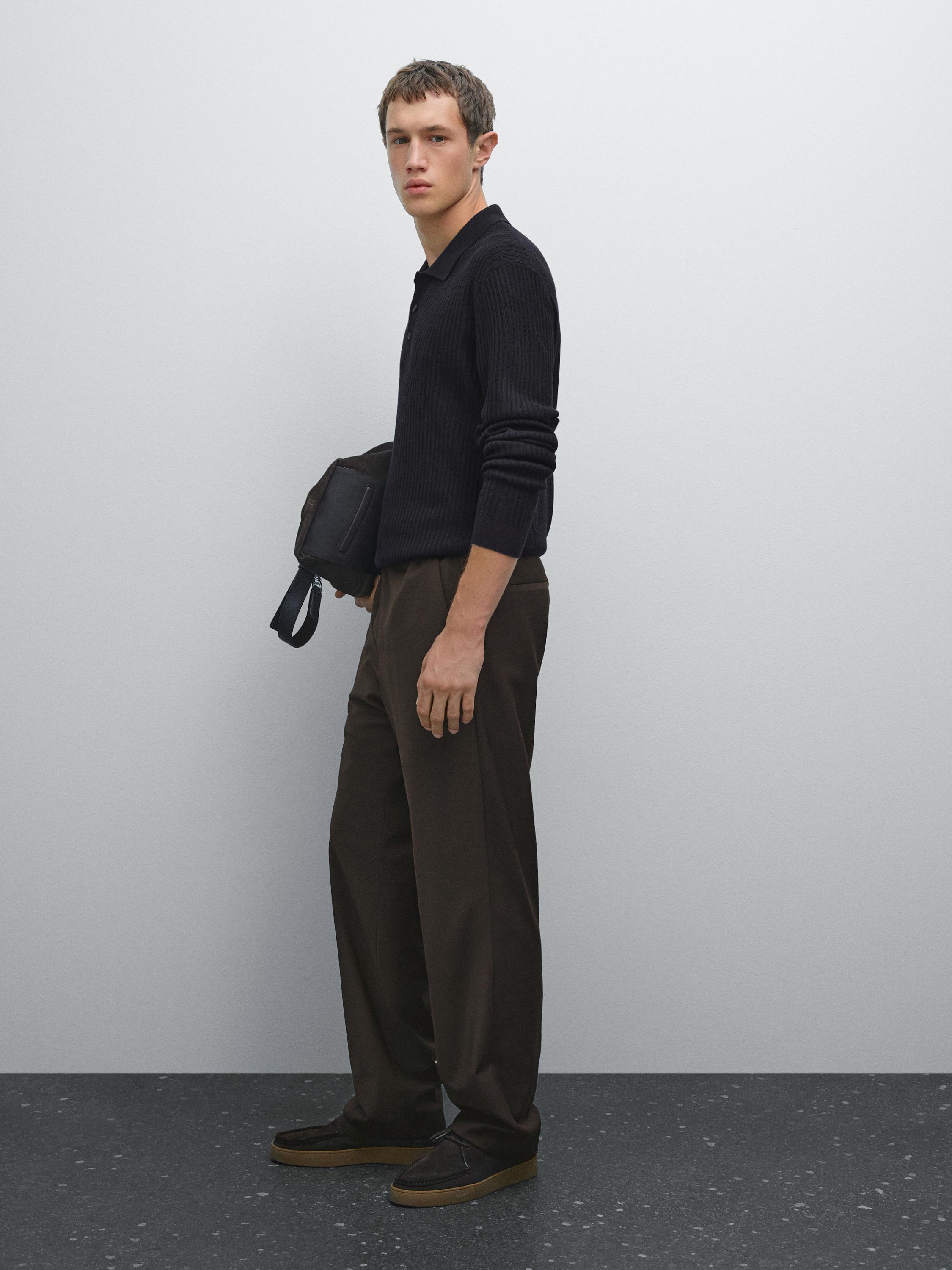 Cotton blend knit polo sweater