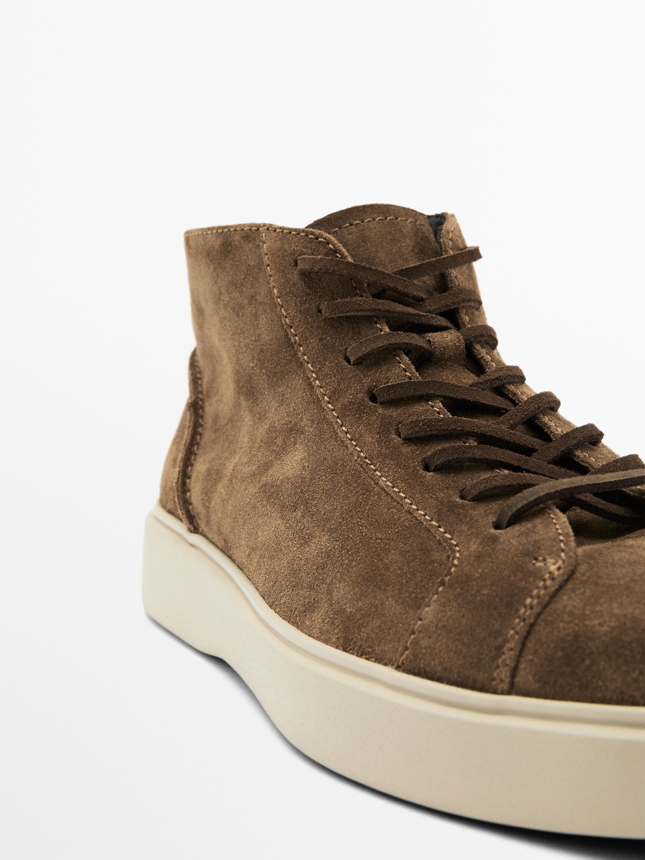Leather lace-up high-top trainers