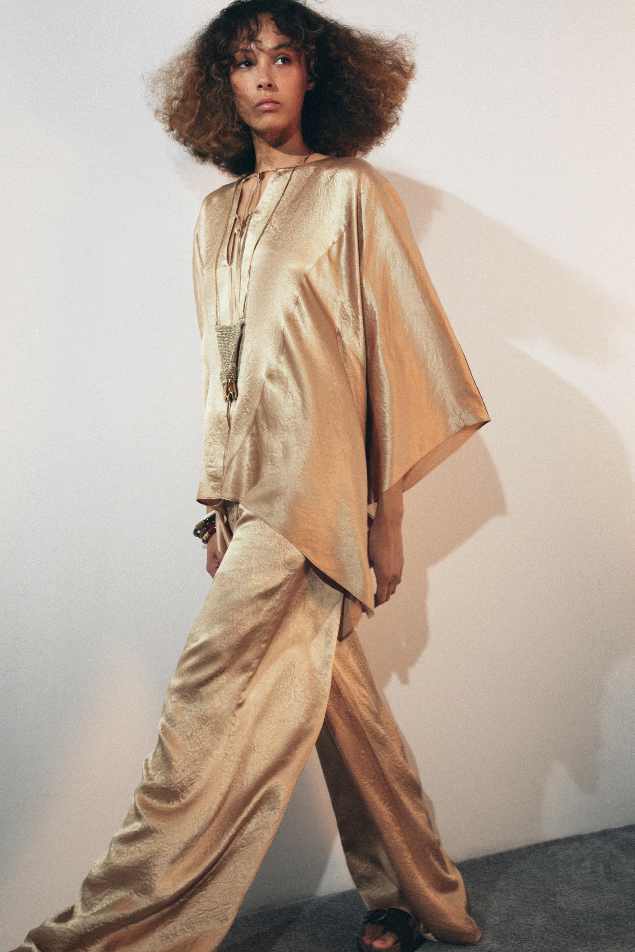 ZW COLLECTION SATIN EFFECT CAPE SHIRT