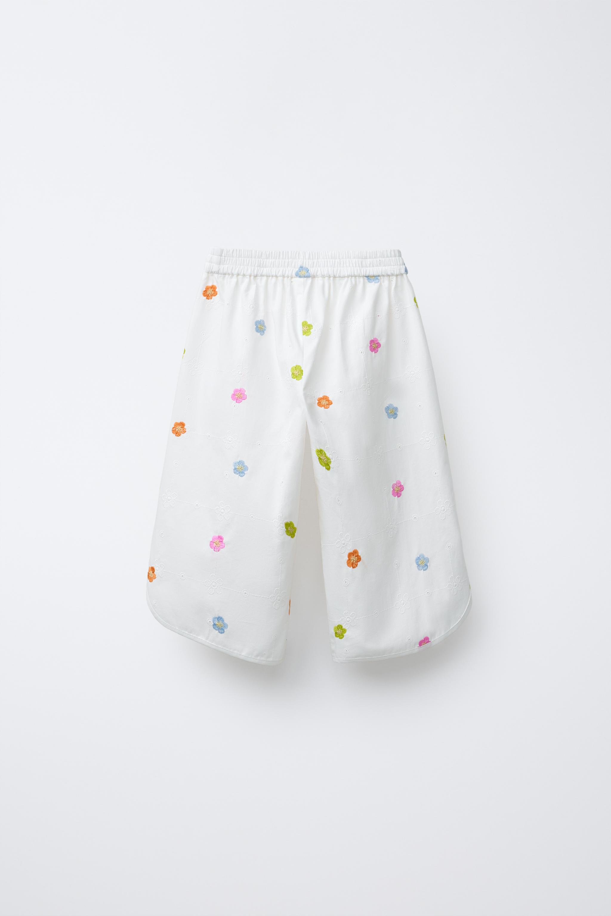 EMBROIDERED FLORAL POPLIN PANTS