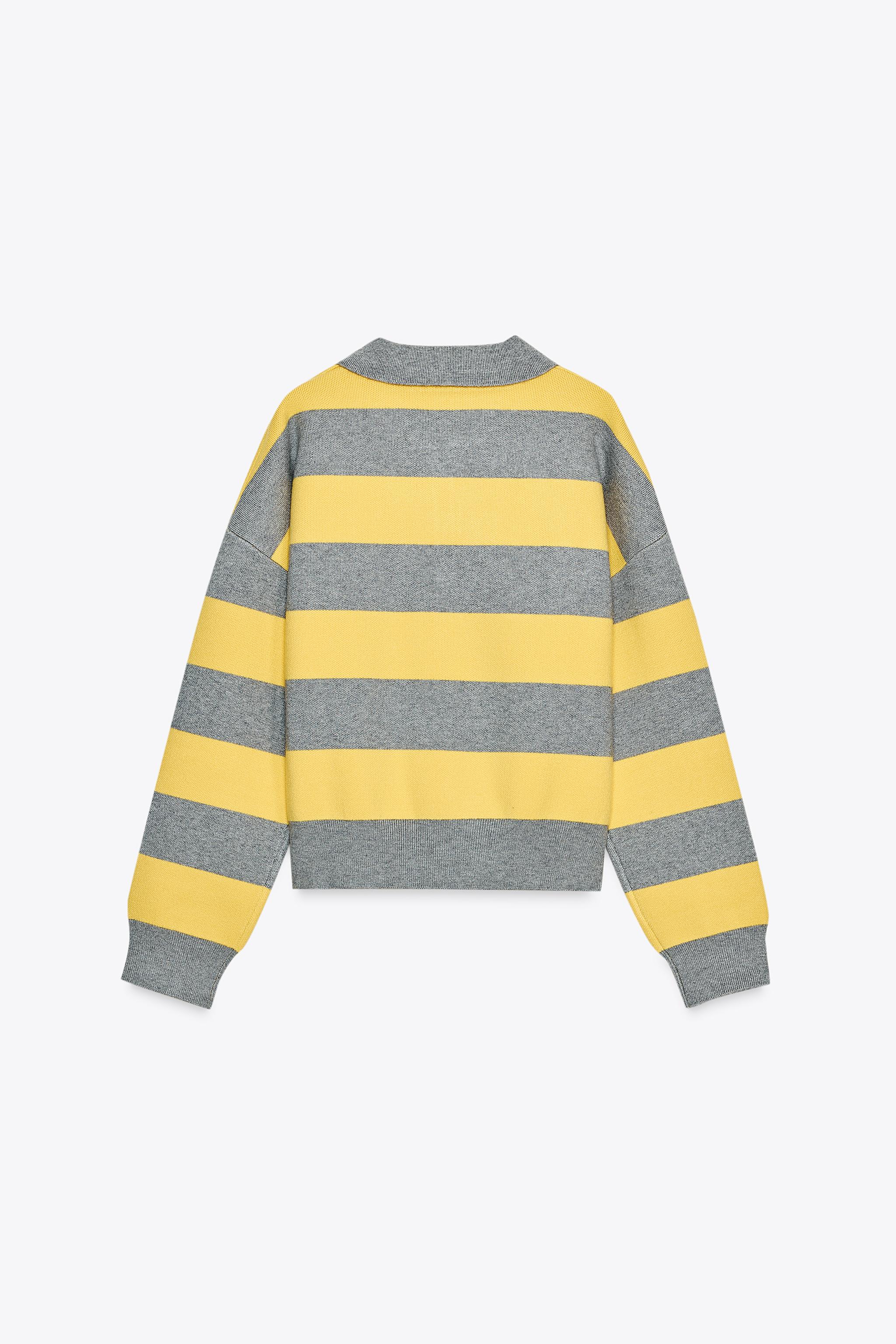 STRIPED KNIT POLO NECK SWEATER