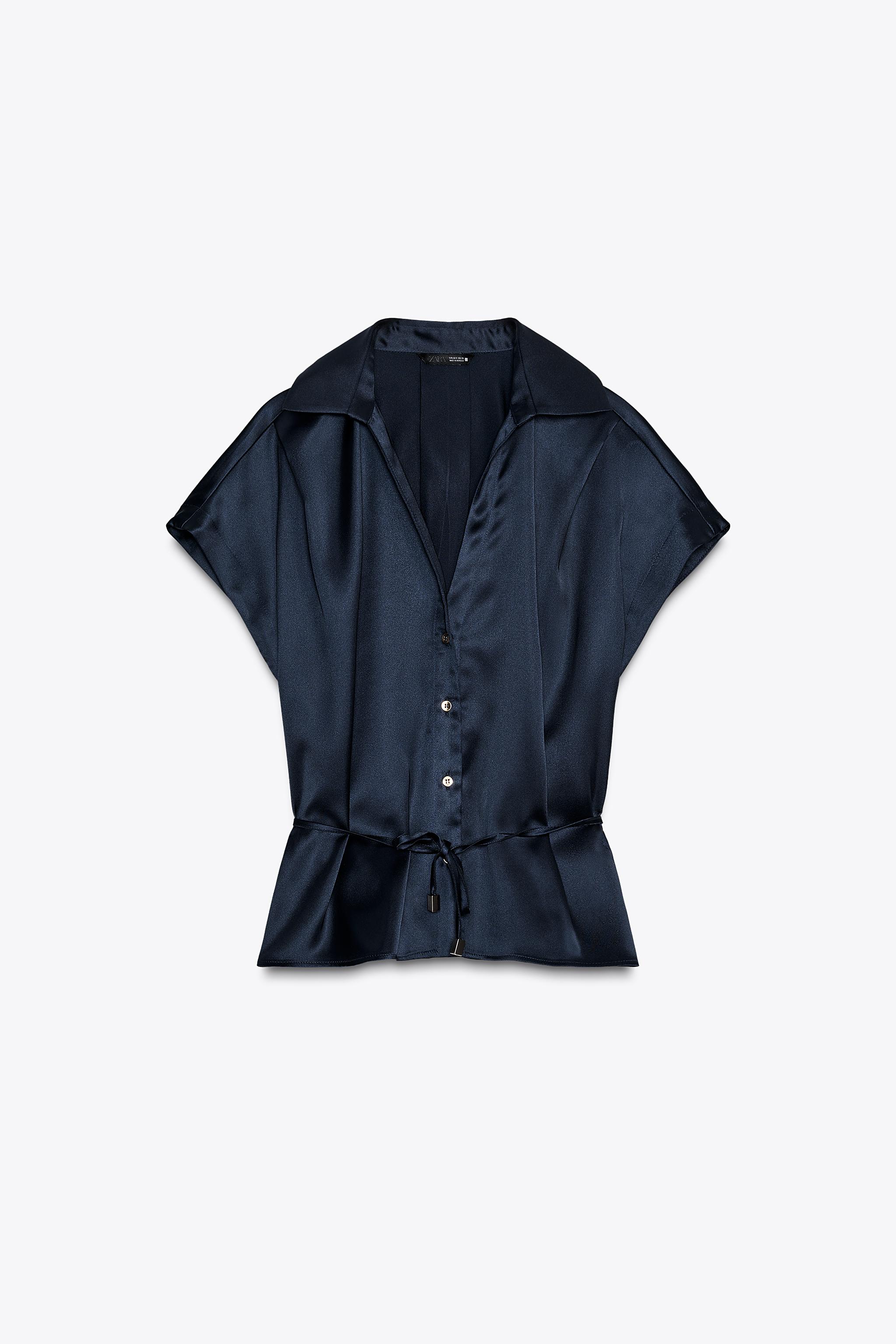 BELTED SATIN EFFECT SHIRT