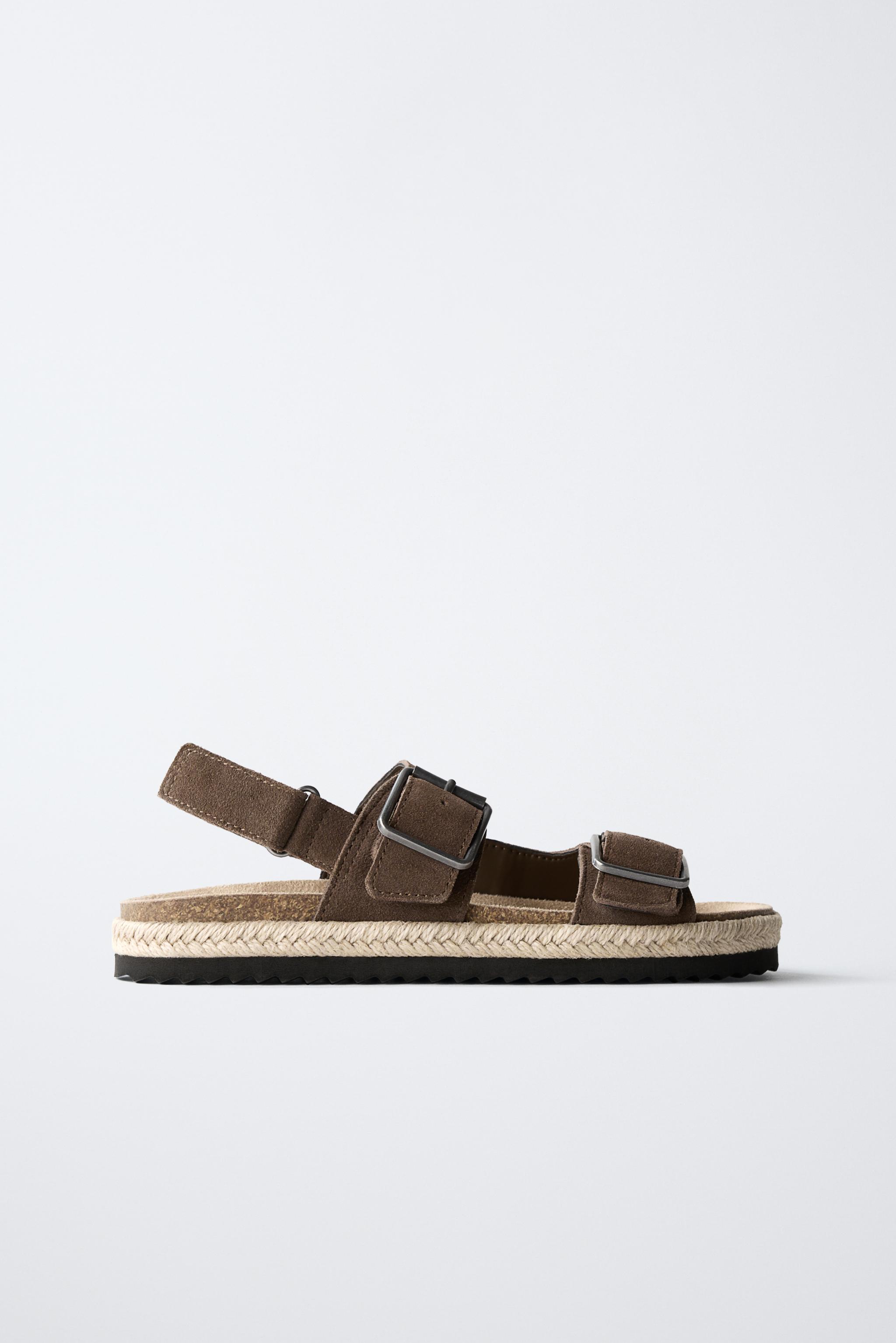 LEATHER AND JUTE BUCKLE SANDALS