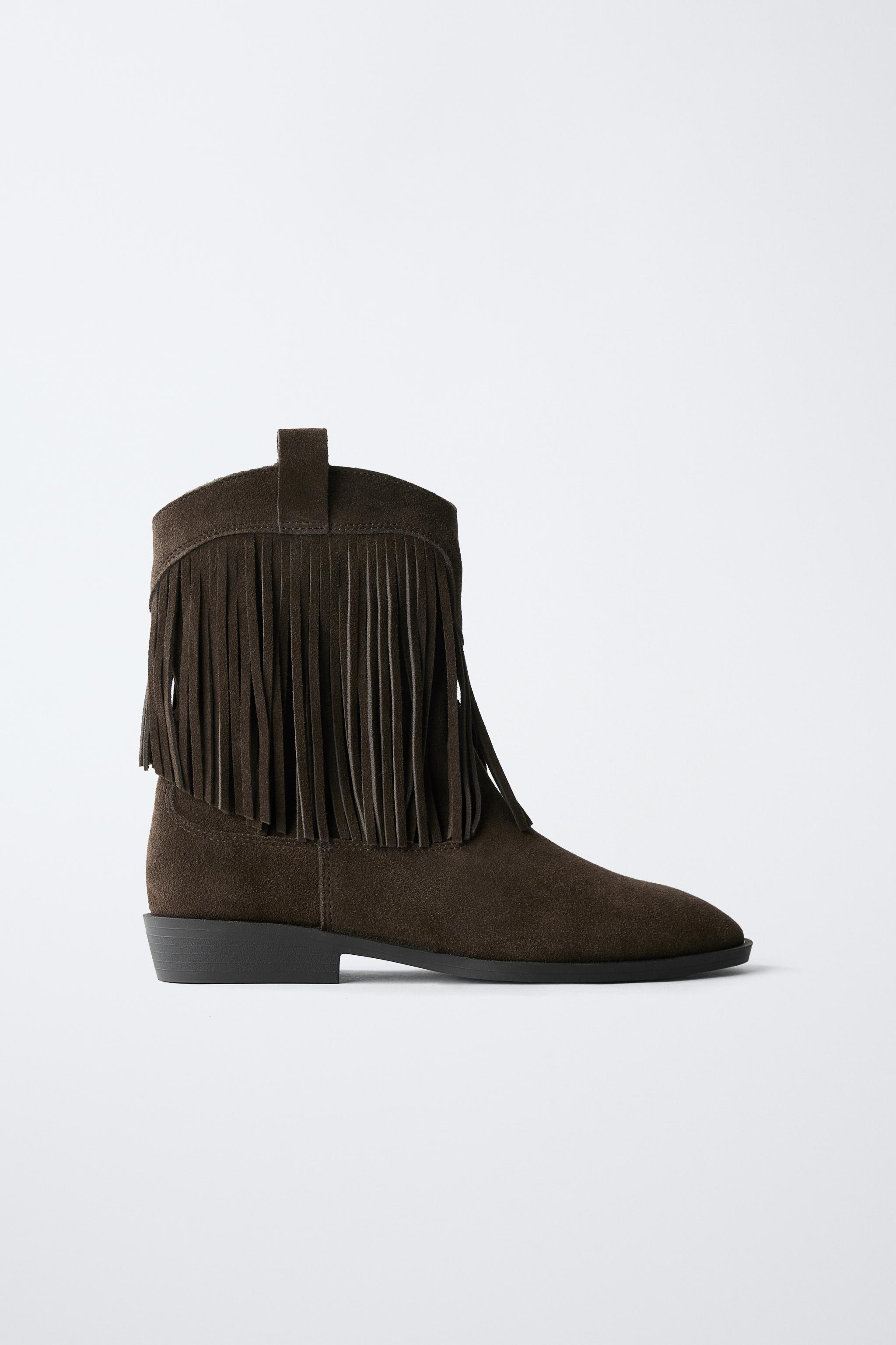 FRINGED LEATHER COWBOY ANKLE BOOTS