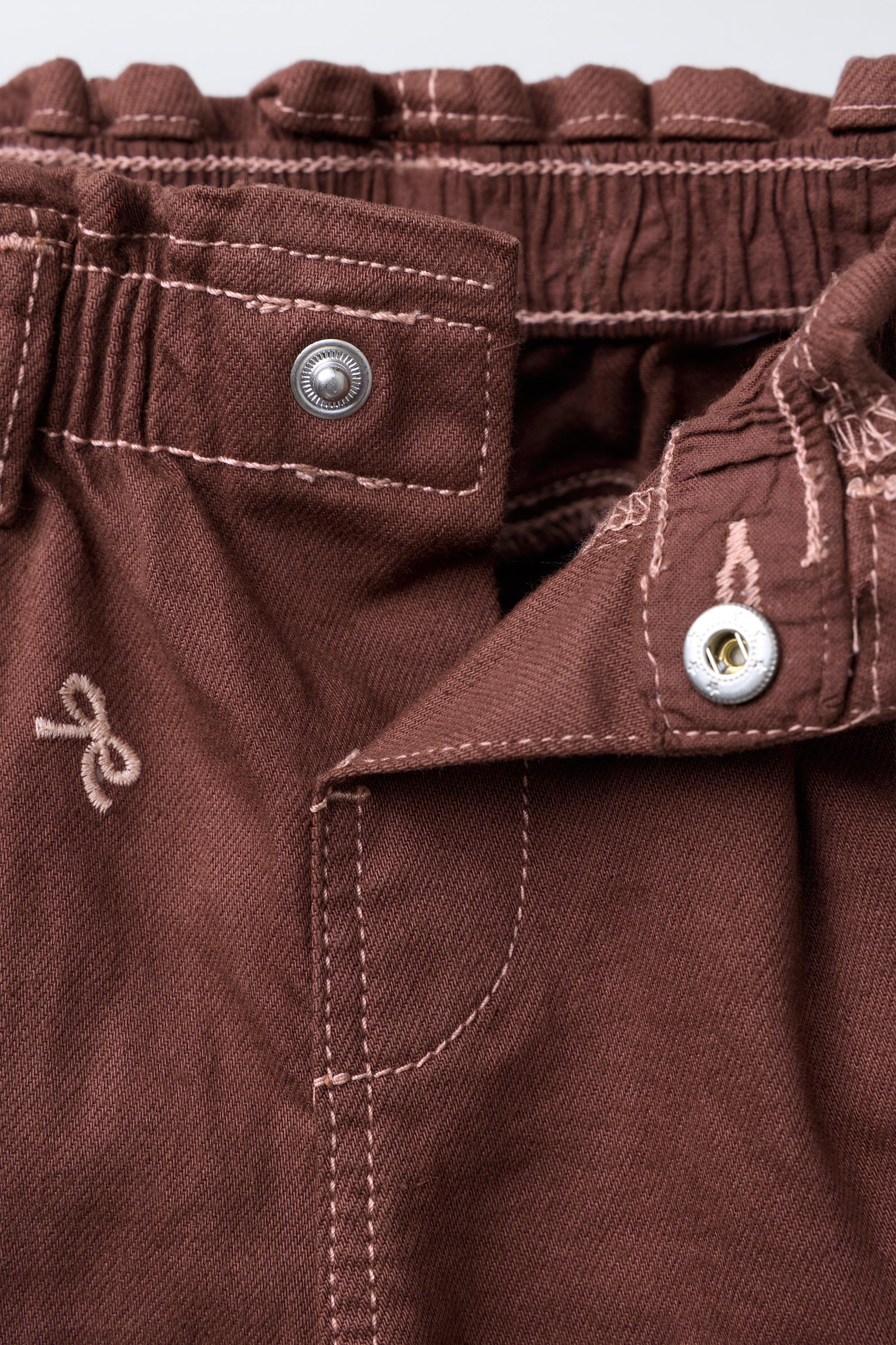 EMBROIDERED FLORAL TWILL BAGGY PANTS