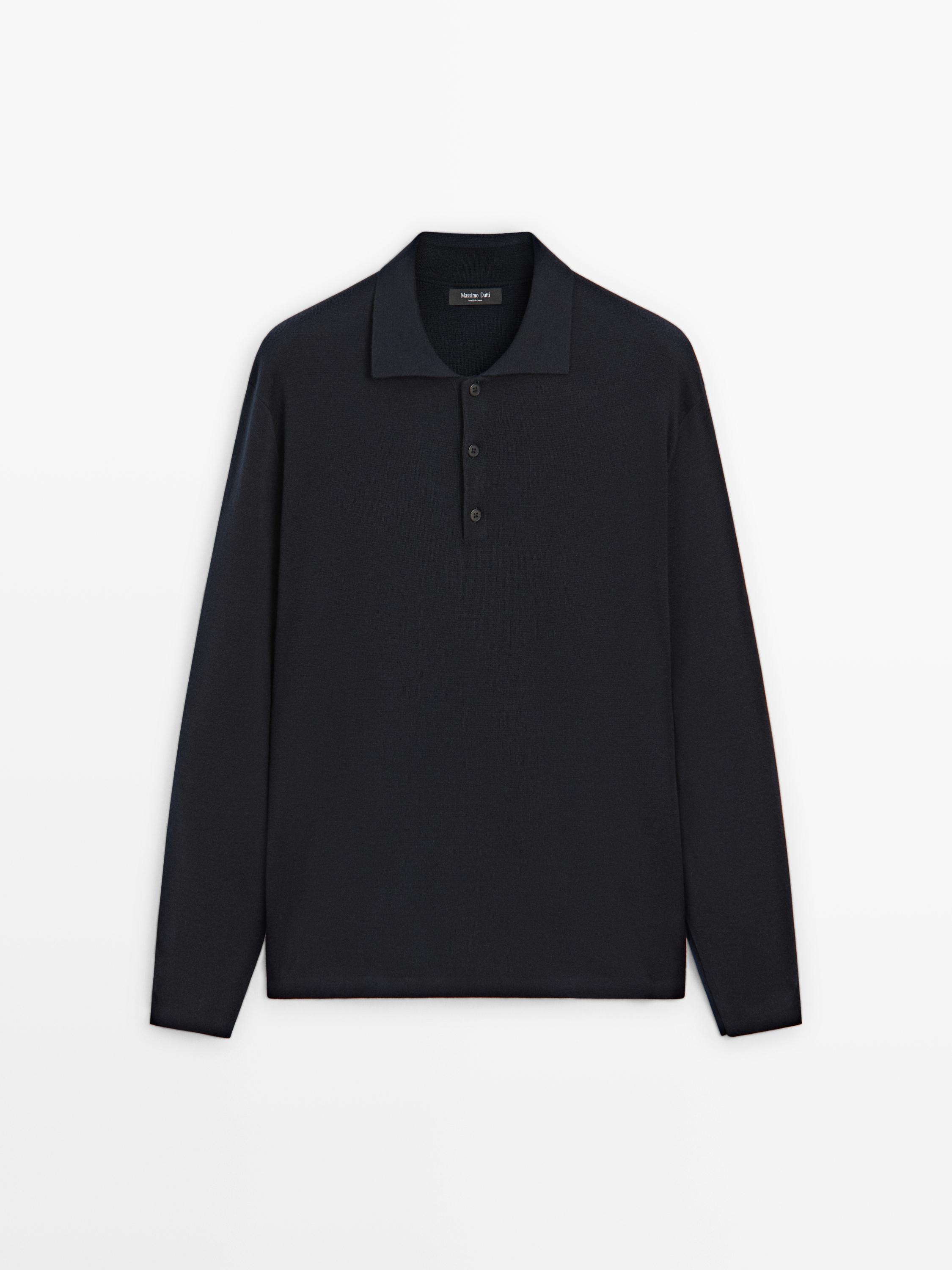 Wool and cotton knit polo sweater