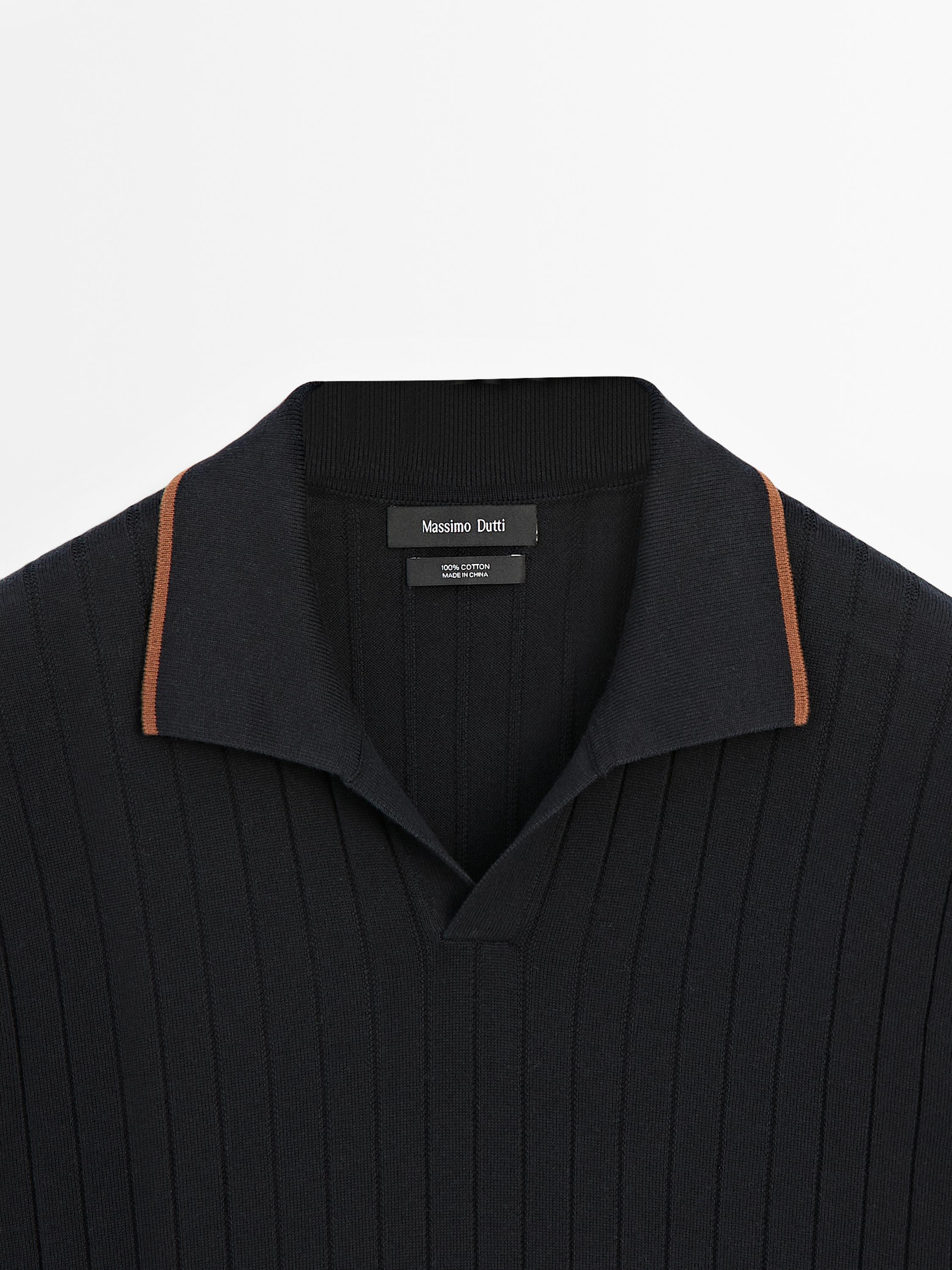 Ribbed knit polo shirt