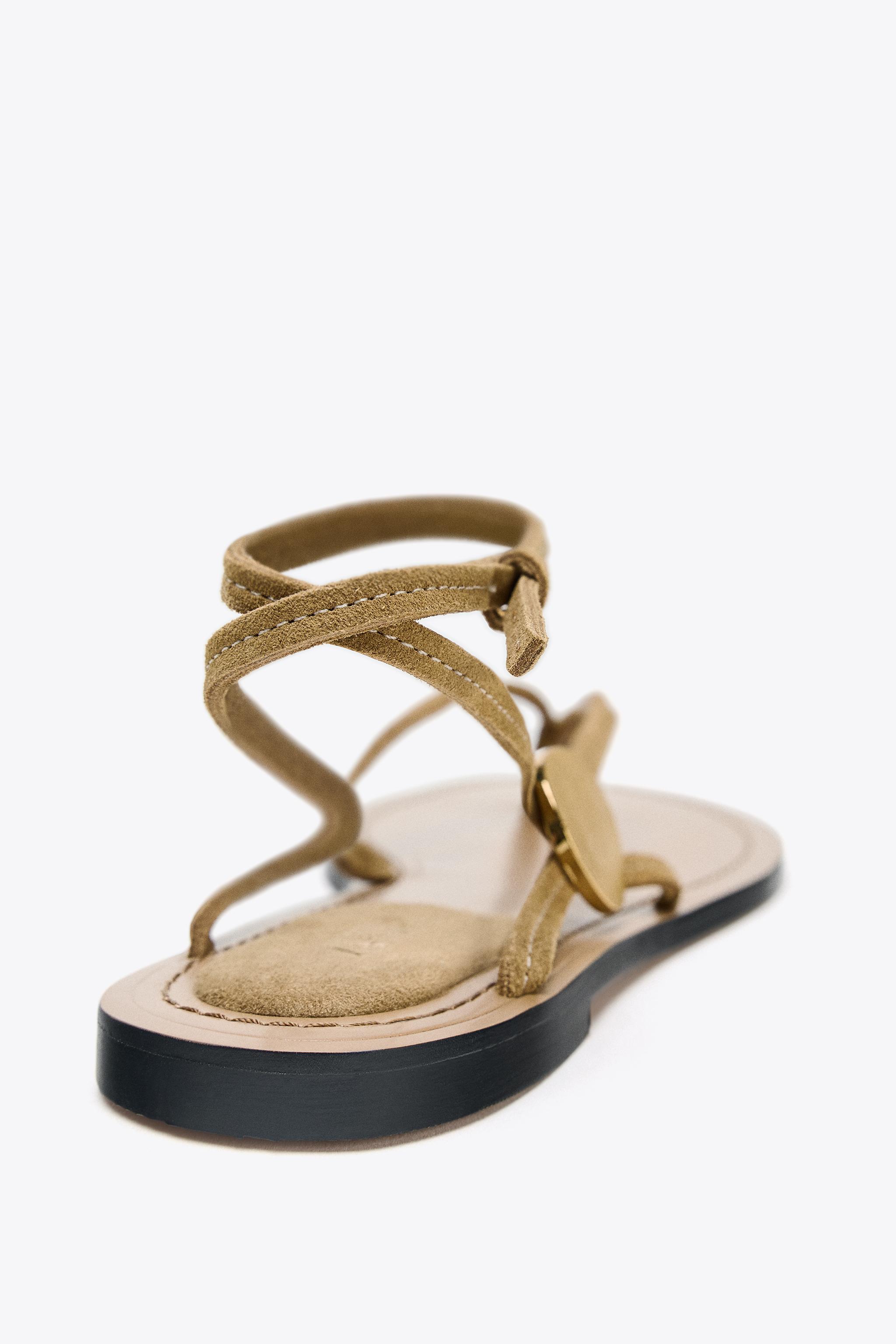 SUEDE FLAT SANDALS WITH APPLIQUÉ