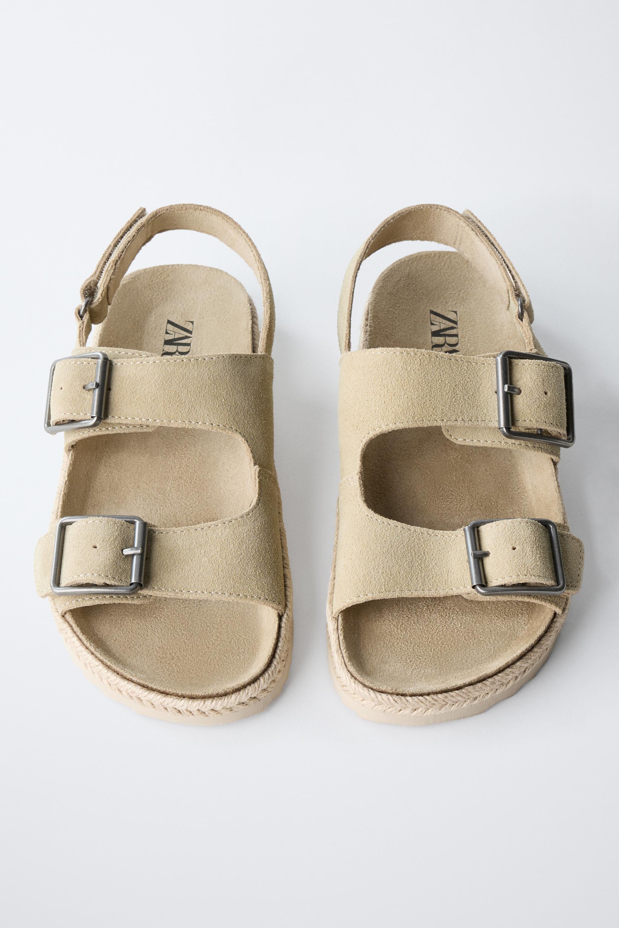LEATHER SANDALS WITH JUTE BUCKLES
